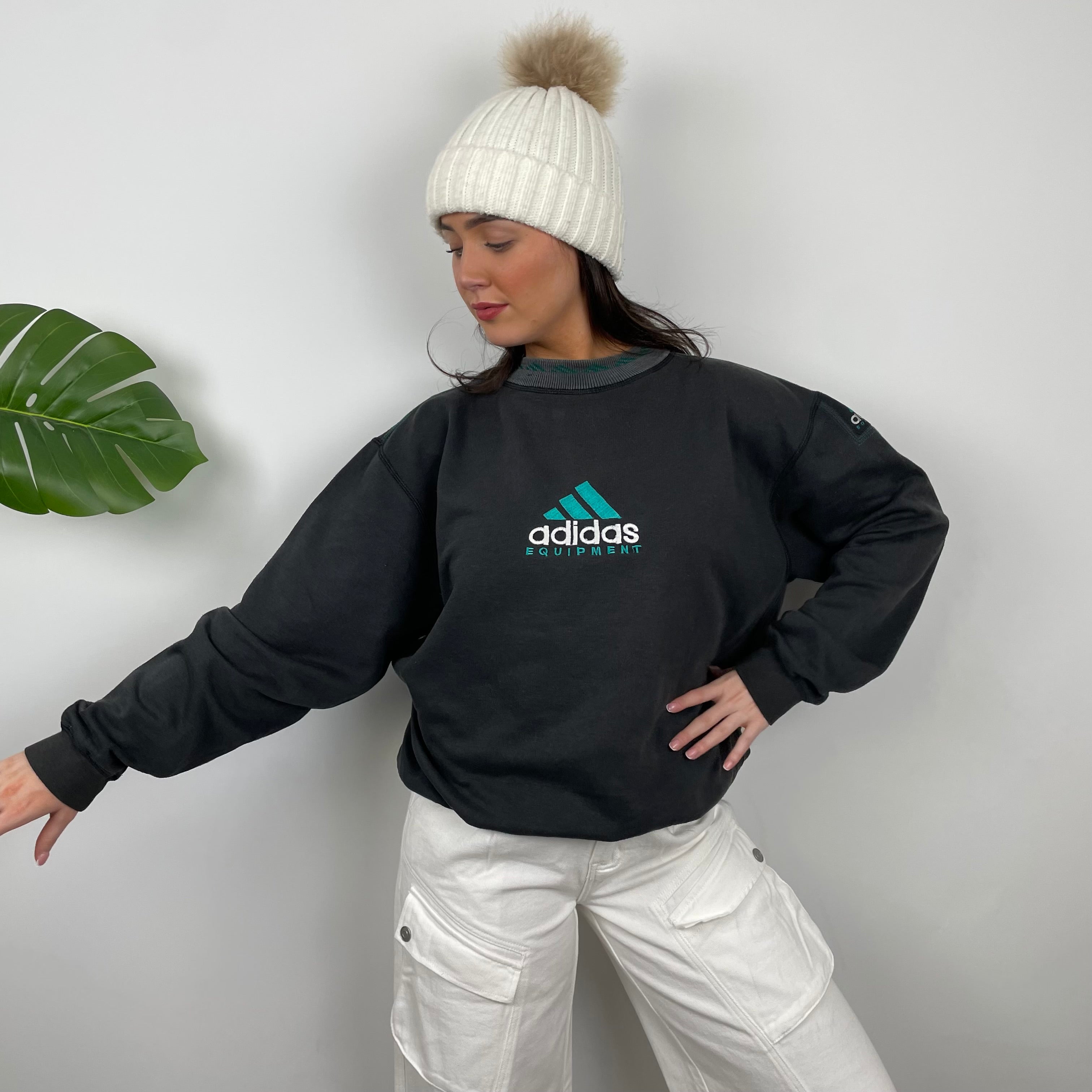 Adidas Equipment Black Embroidered Spell Out Sweatshirt (L)
