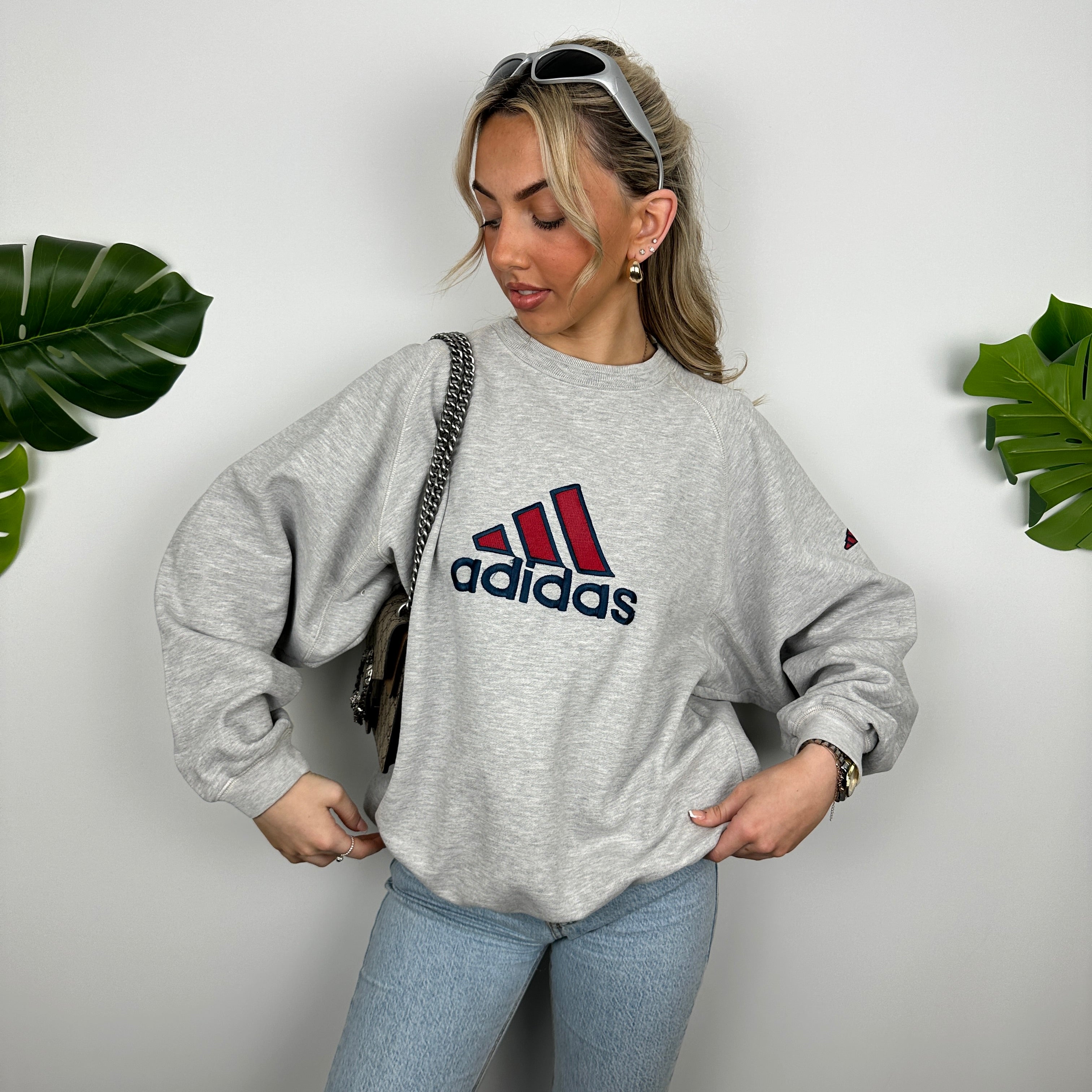 Adidas Grey Embroidered Spell Out Sweatshirt (L)