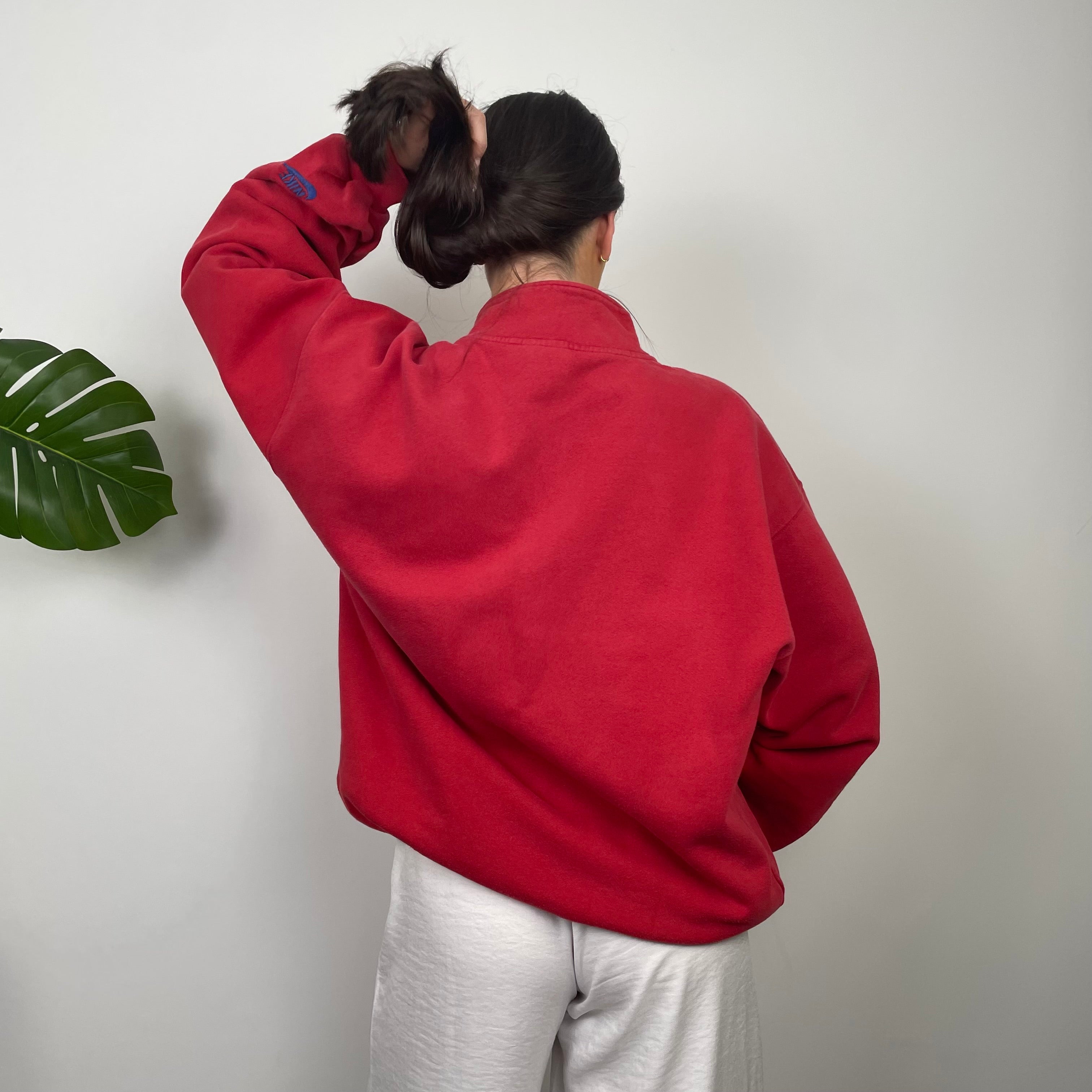 Nike RARE Red Embroidered Spell Out Quarter Zip Sweatshirt (XL)