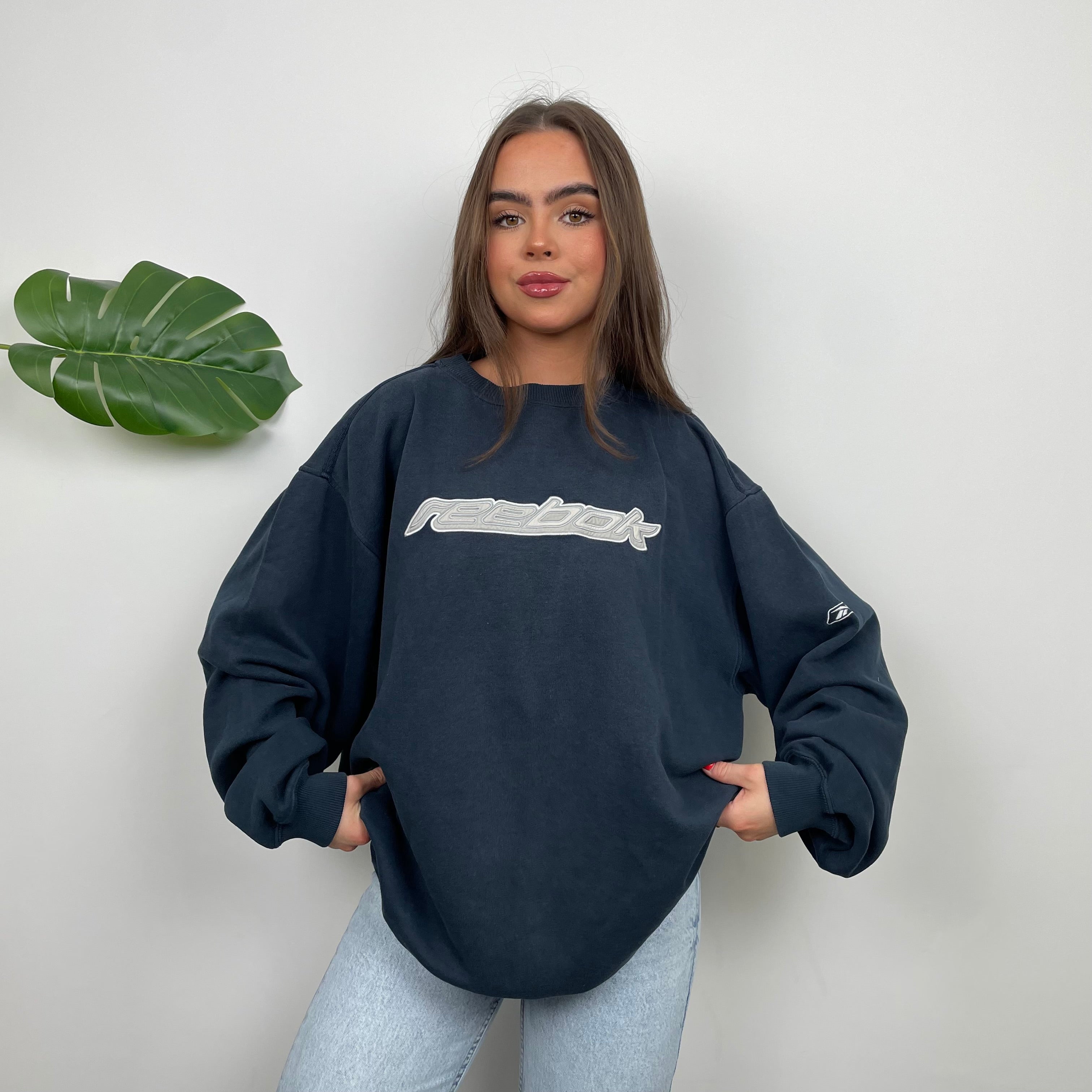 Reebok Navy Embroidered Spell Out Sweatshirt (L)