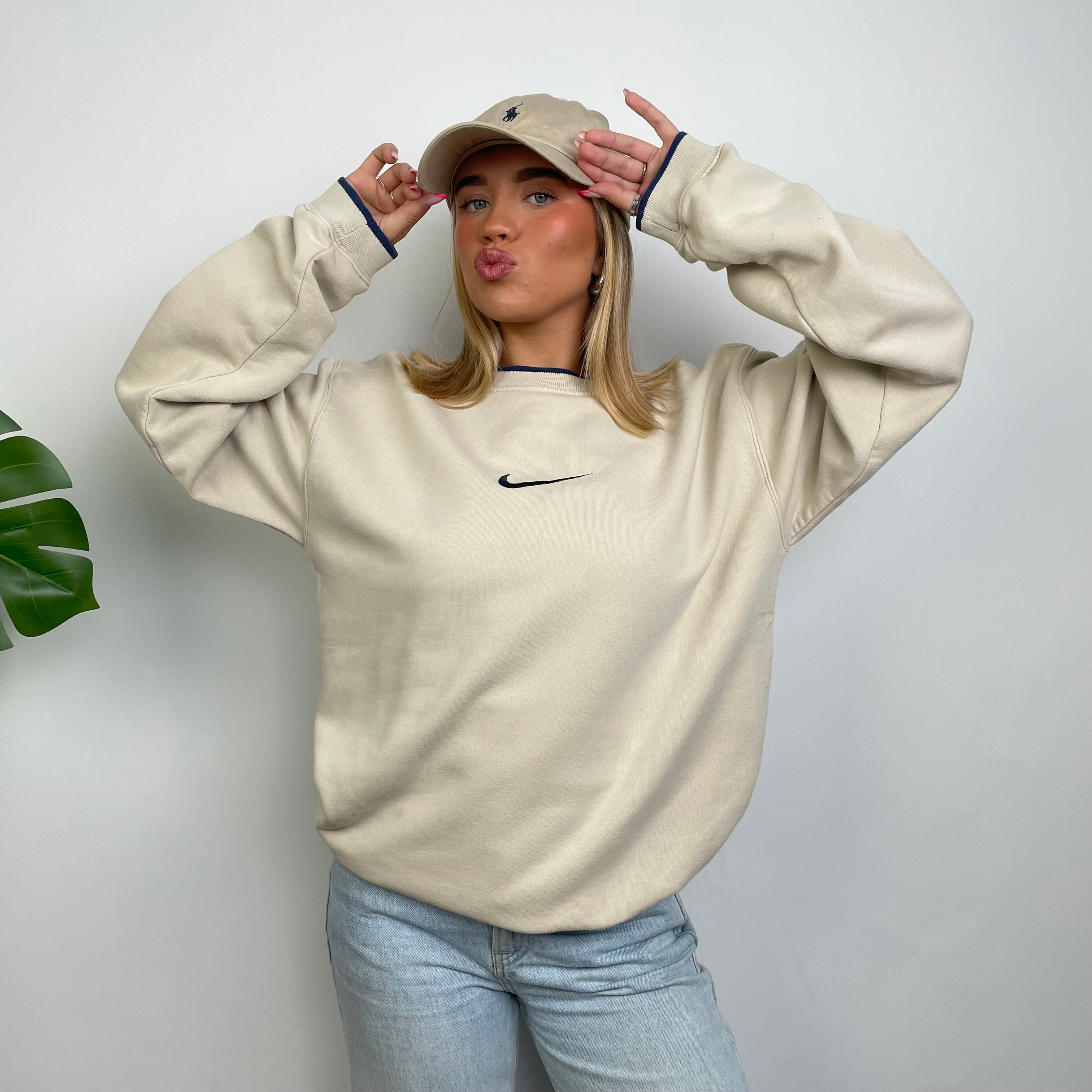 Nike Cream Embroidered Swoosh Sweatshirt (L)