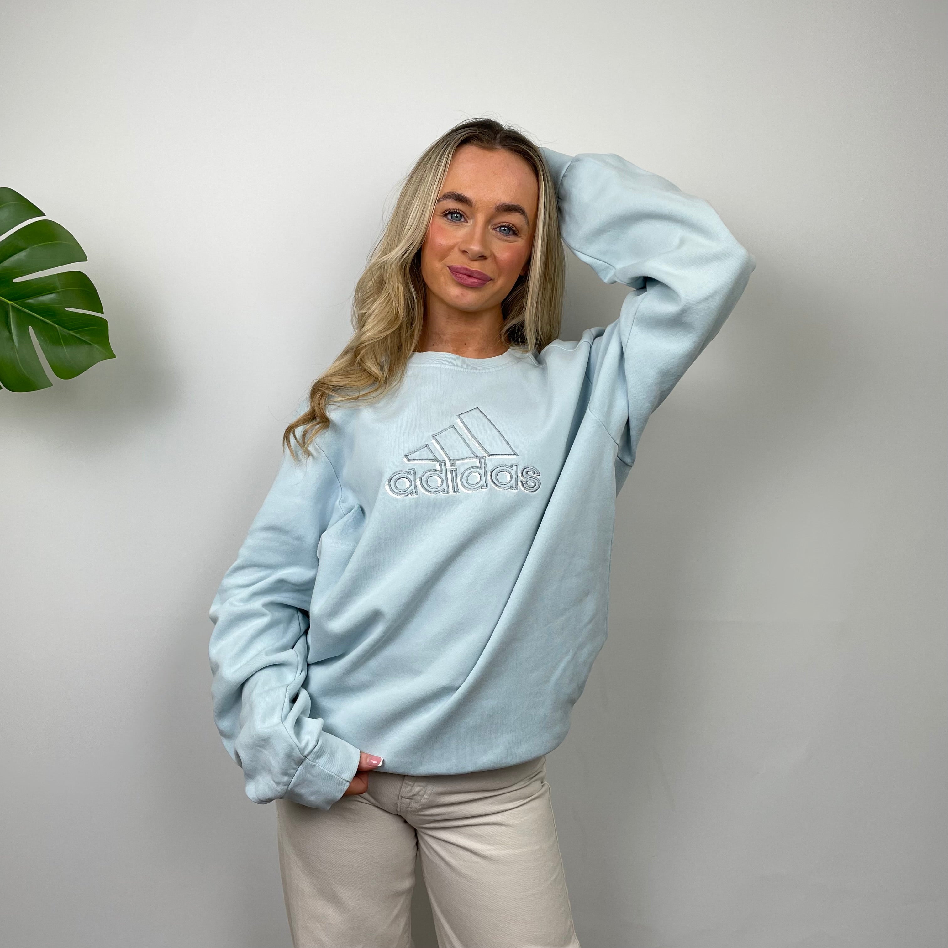 Adidas Baby Blue Embroidered Spell Out Sweatshirt (M)