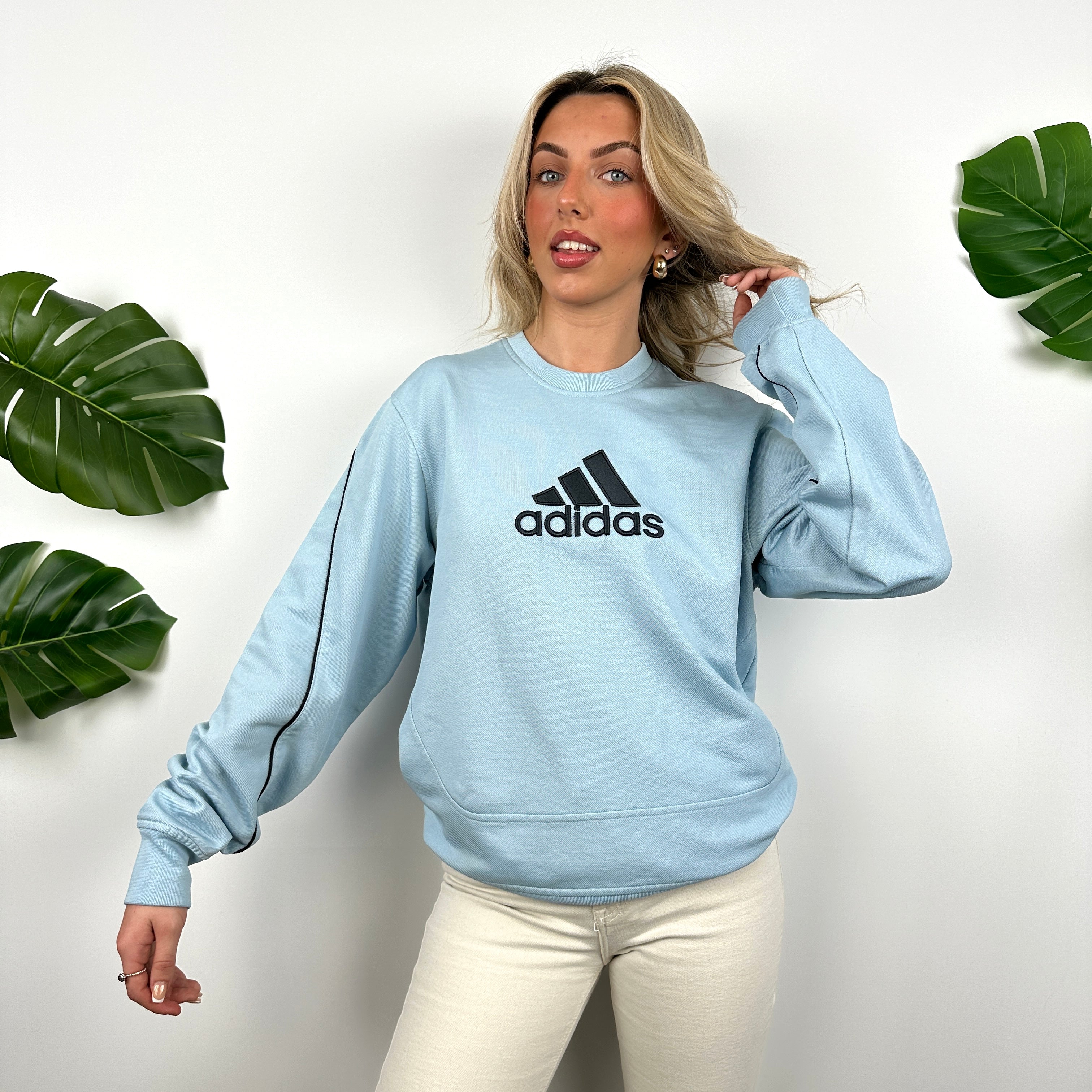 Adidas Baby Blue Embroidered Spell Out Sweatshirt (M)