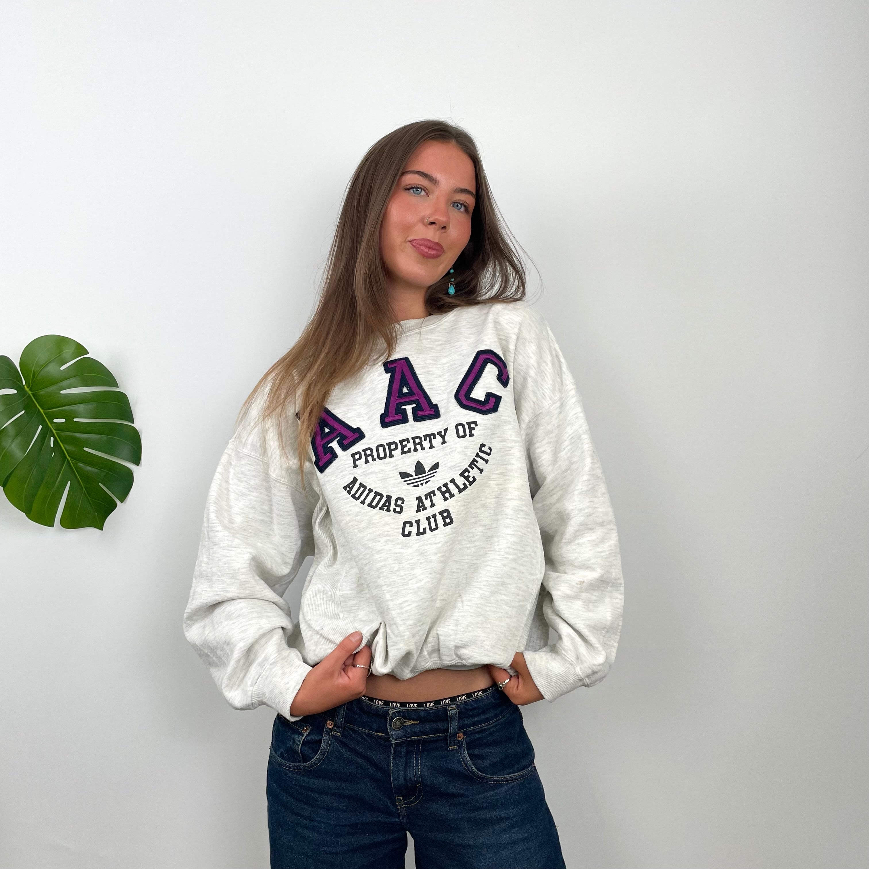 Adidas Athletic Club Grey Embroidered Spell Out Sweatshirt (S)