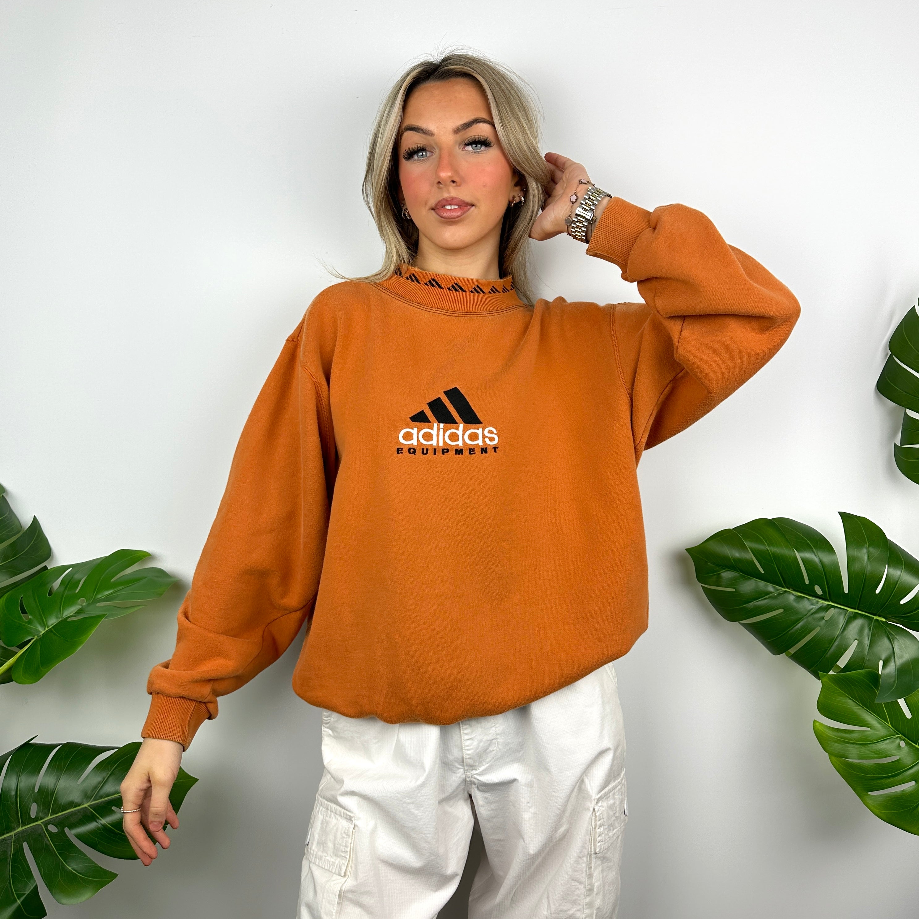 Adidas Equipment RARE Orange Embroidered Spell Out Sweatshirt (M)