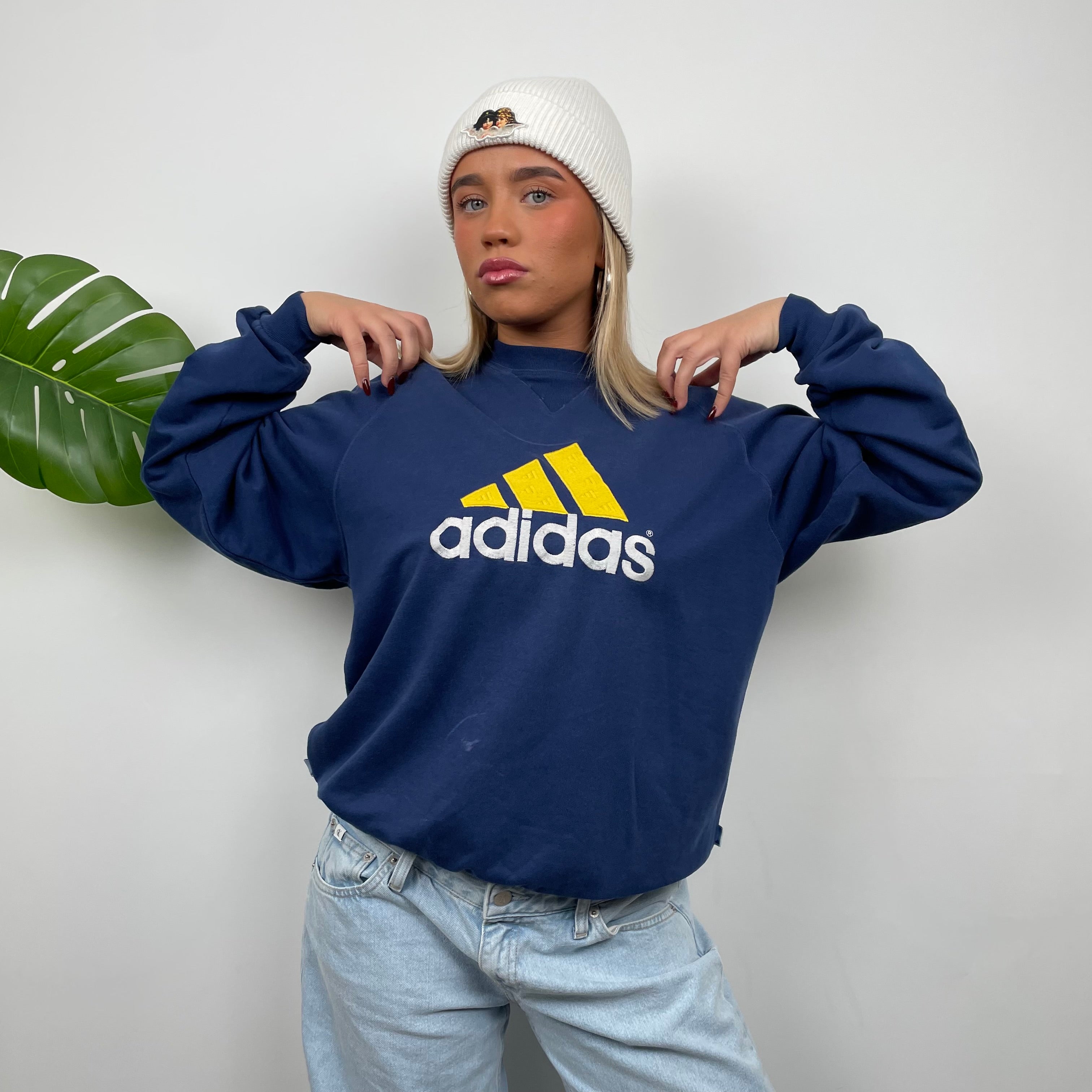 Adidas Navy Embroidered Spell Out Sweatshirt (L)