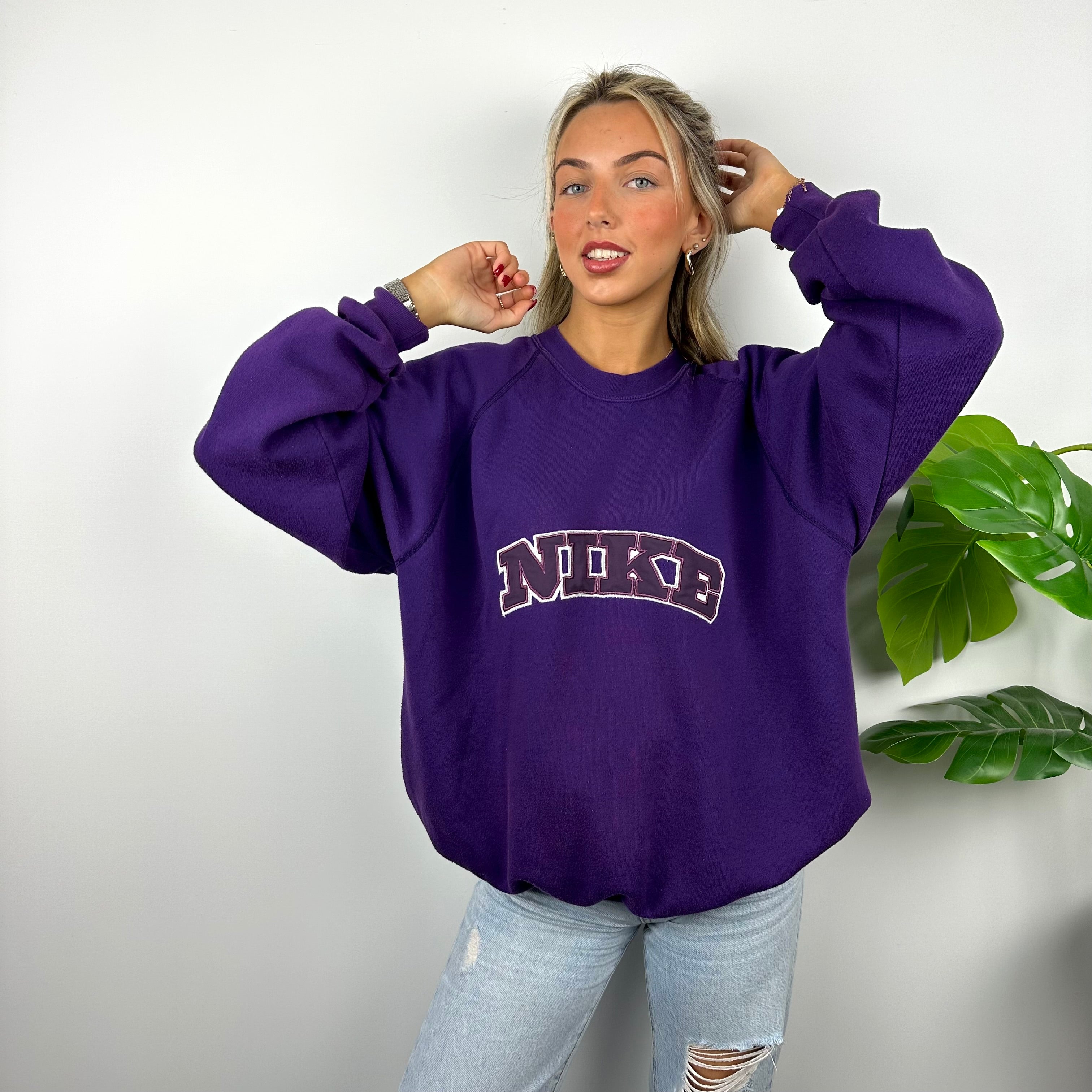 Nike Purple Embroidered Spell Out Sweatshirt (L)