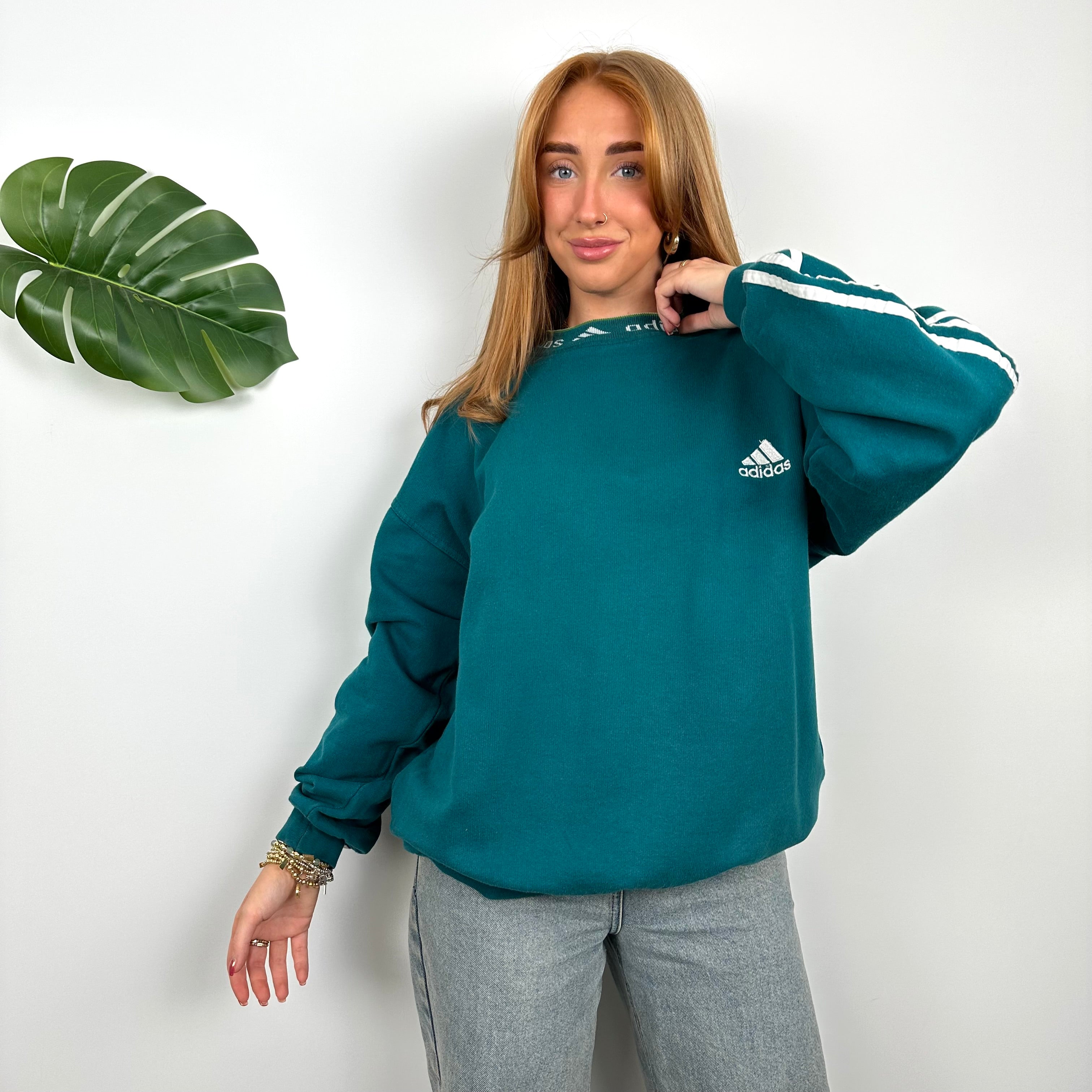 Adidas Turquoise Embroidered Spell Out Sweatshirt (M)