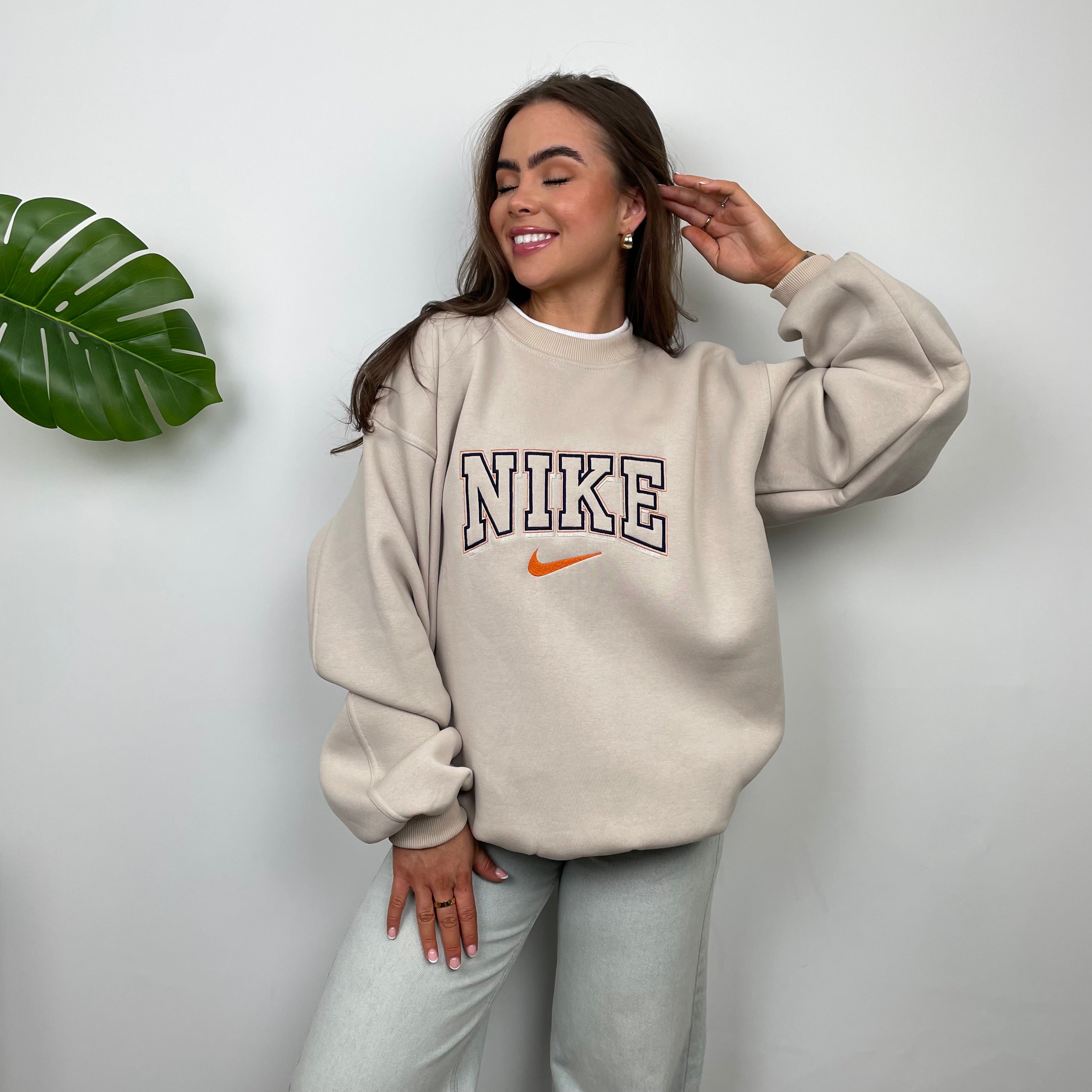 Nike RARE Cream Embroidered Spell Out Sweatshirt (L)