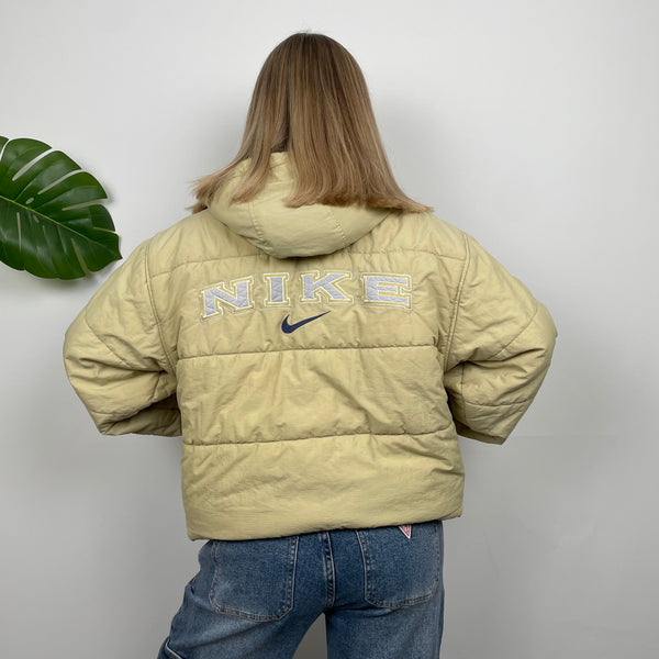 Nike RARE Yellow Embroidered Spell Out Puffer Jacket (L)