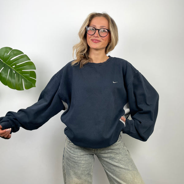 Nike RARE Navy Embroidered Swoosh Sweatshirt (L)
