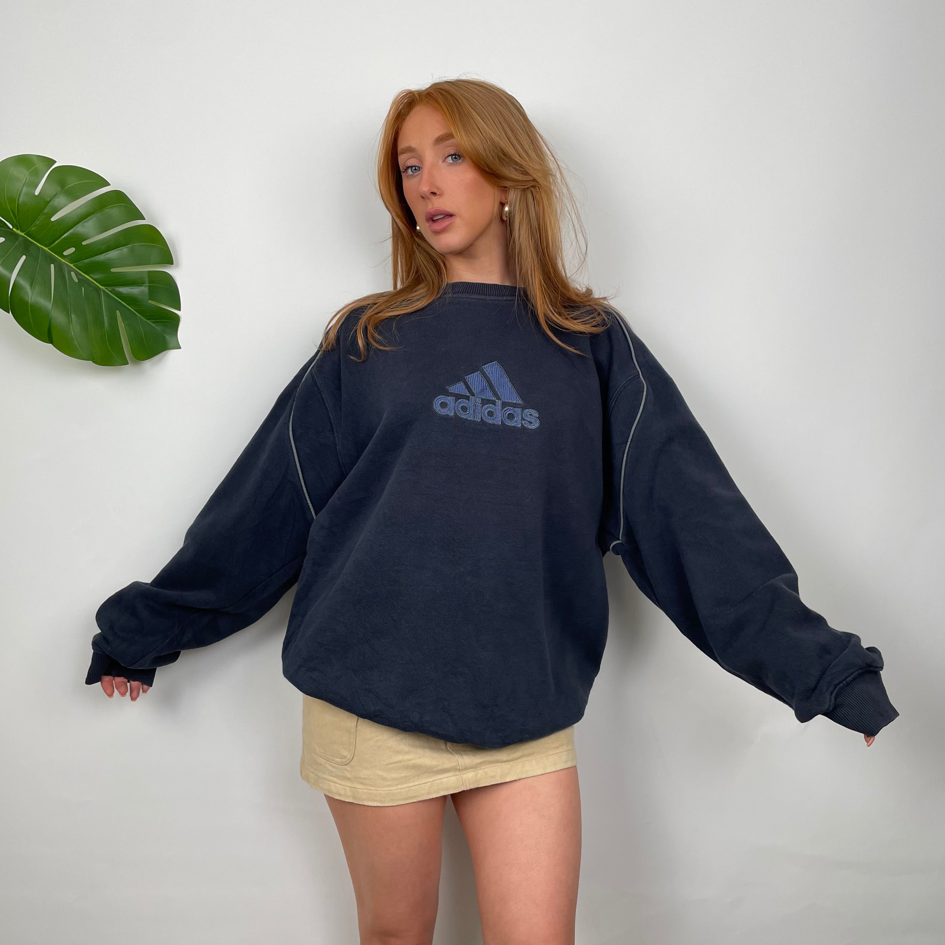 Adidas Navy Embroidered Spell Out Sweatshirt (L)