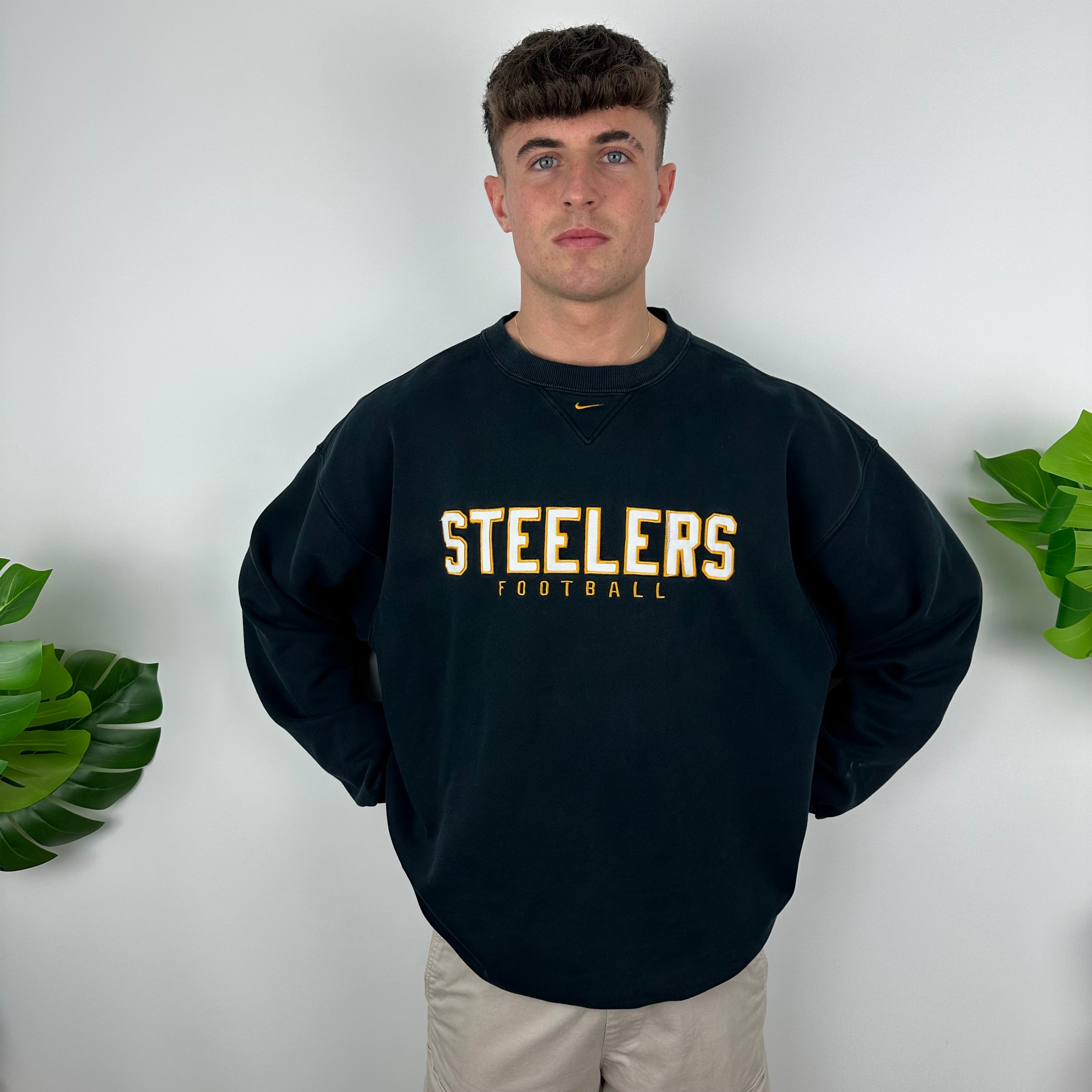 Nike X Pittsburgh Steelers Black Embroidered Spell Out Sweatshirt (XL)