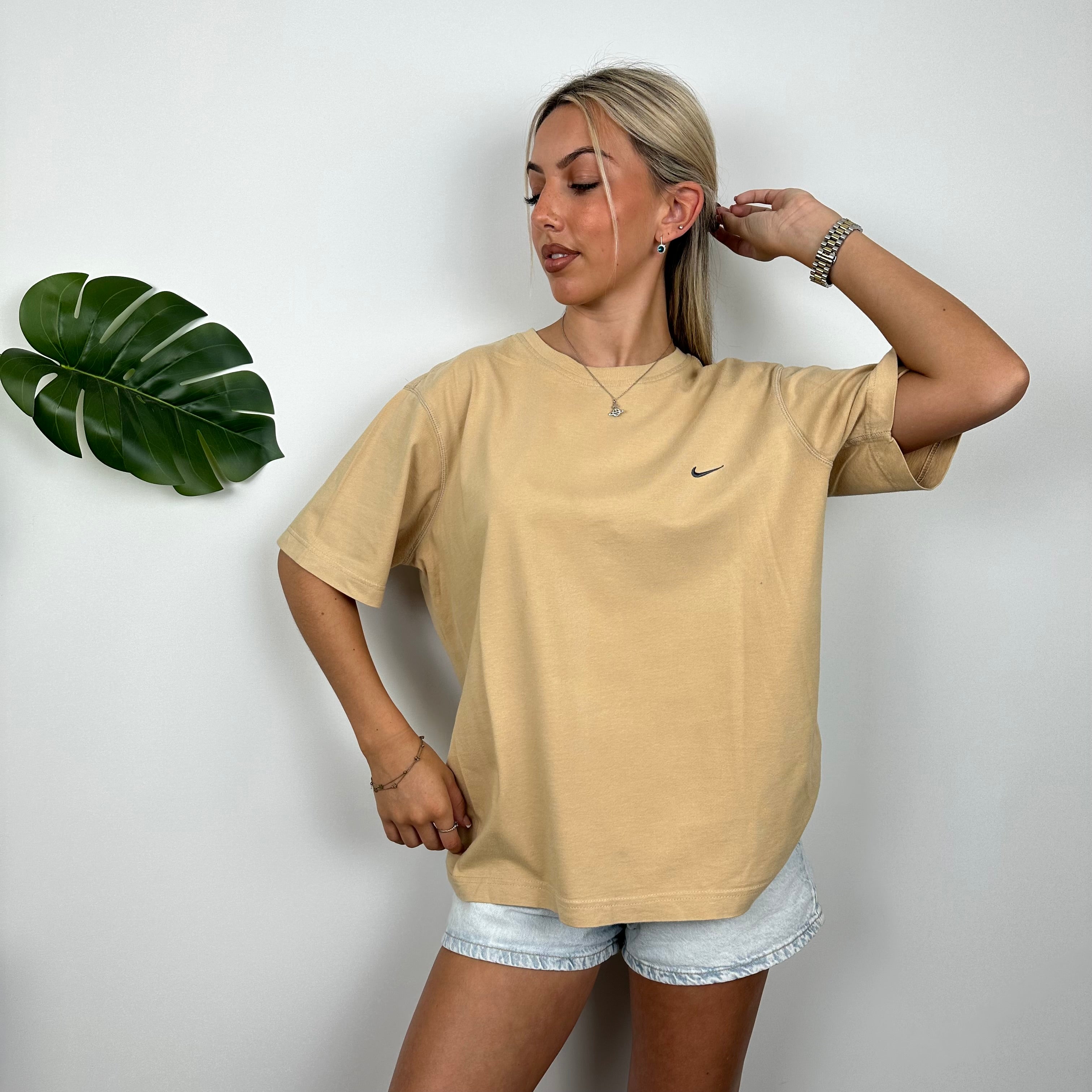 Nike RARE Beige Embroidered Swoosh T Shirt (L)