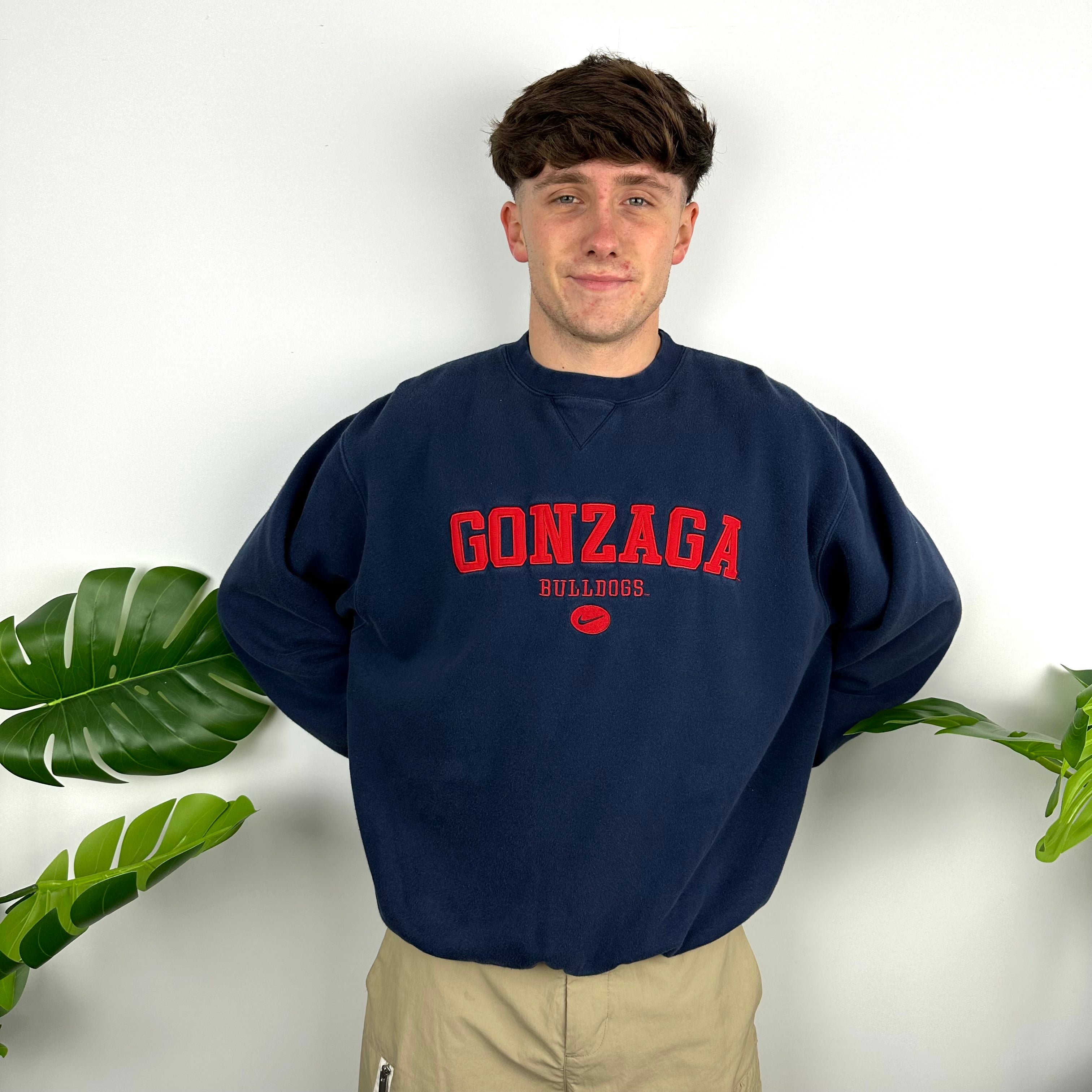 Nike x Gonzaga Bulldogs Navy Embroidered Spell Out Sweatshirt (M)