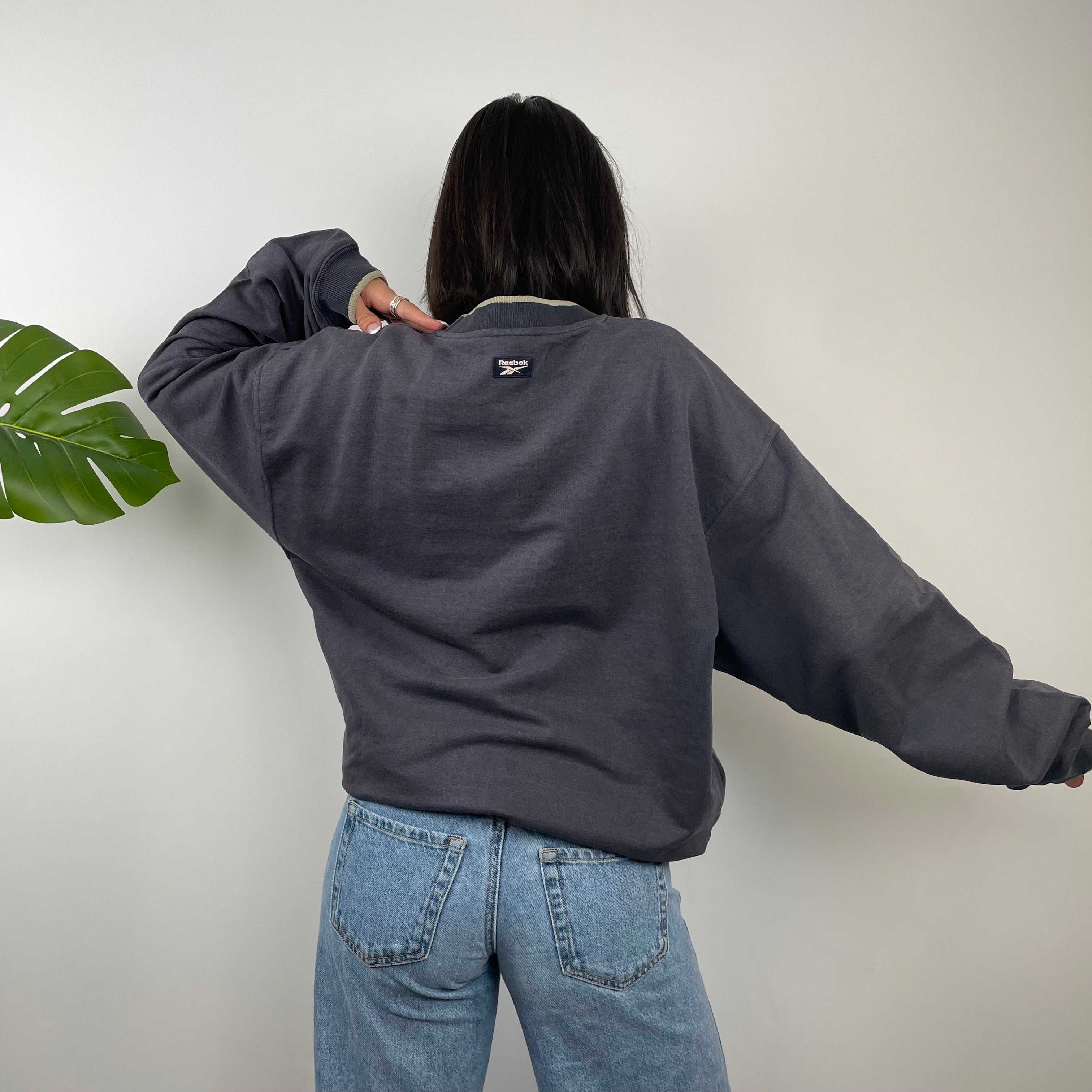 Reebok Navy Embroidered Spell Out Sweatshirt (M)