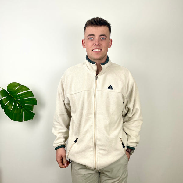 Adidas Cream Teddy Bear Fleece Zip Up Sweatshirt Jacket (XL)