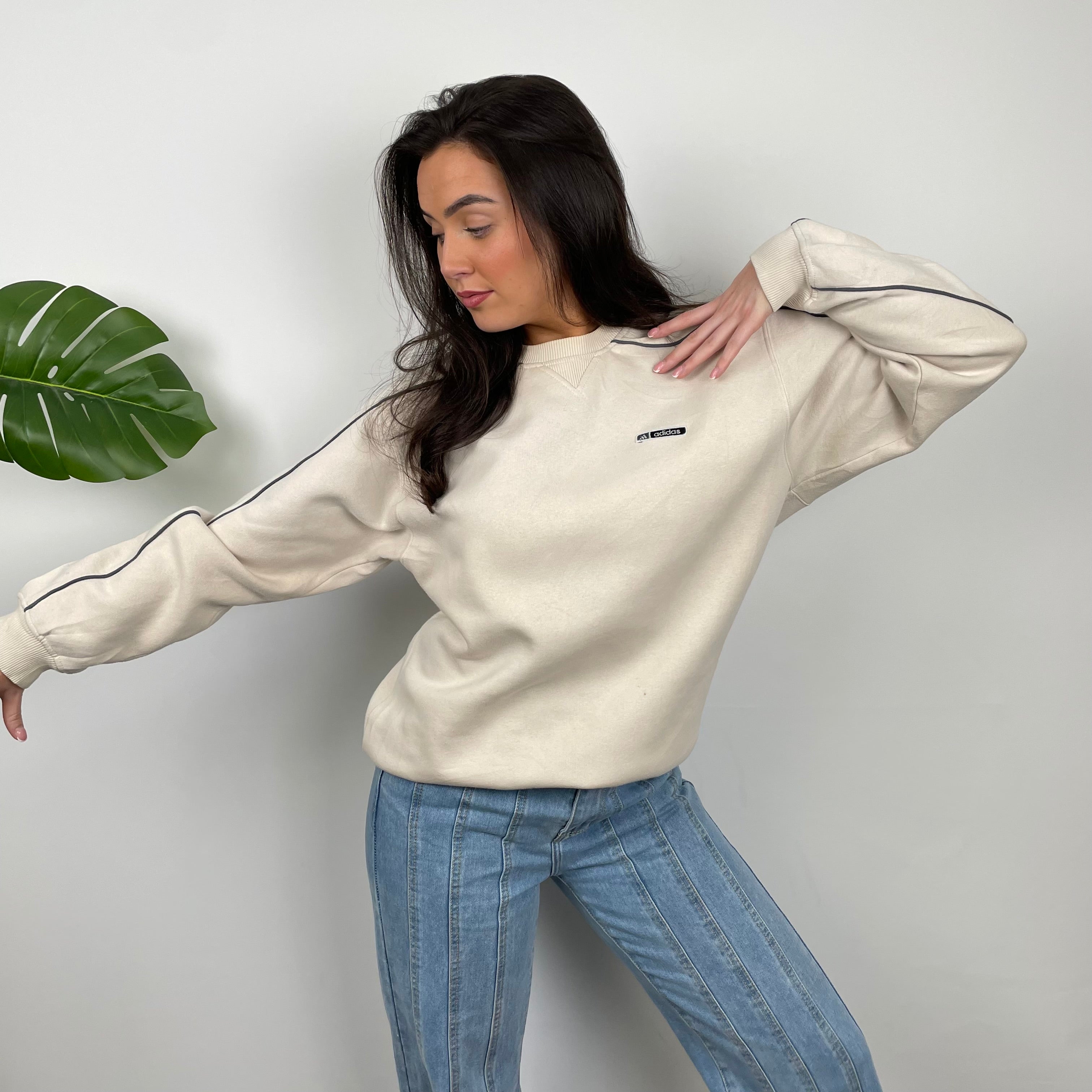 Adidas Cream Embroidered Spell Out Sweatshirt (M)