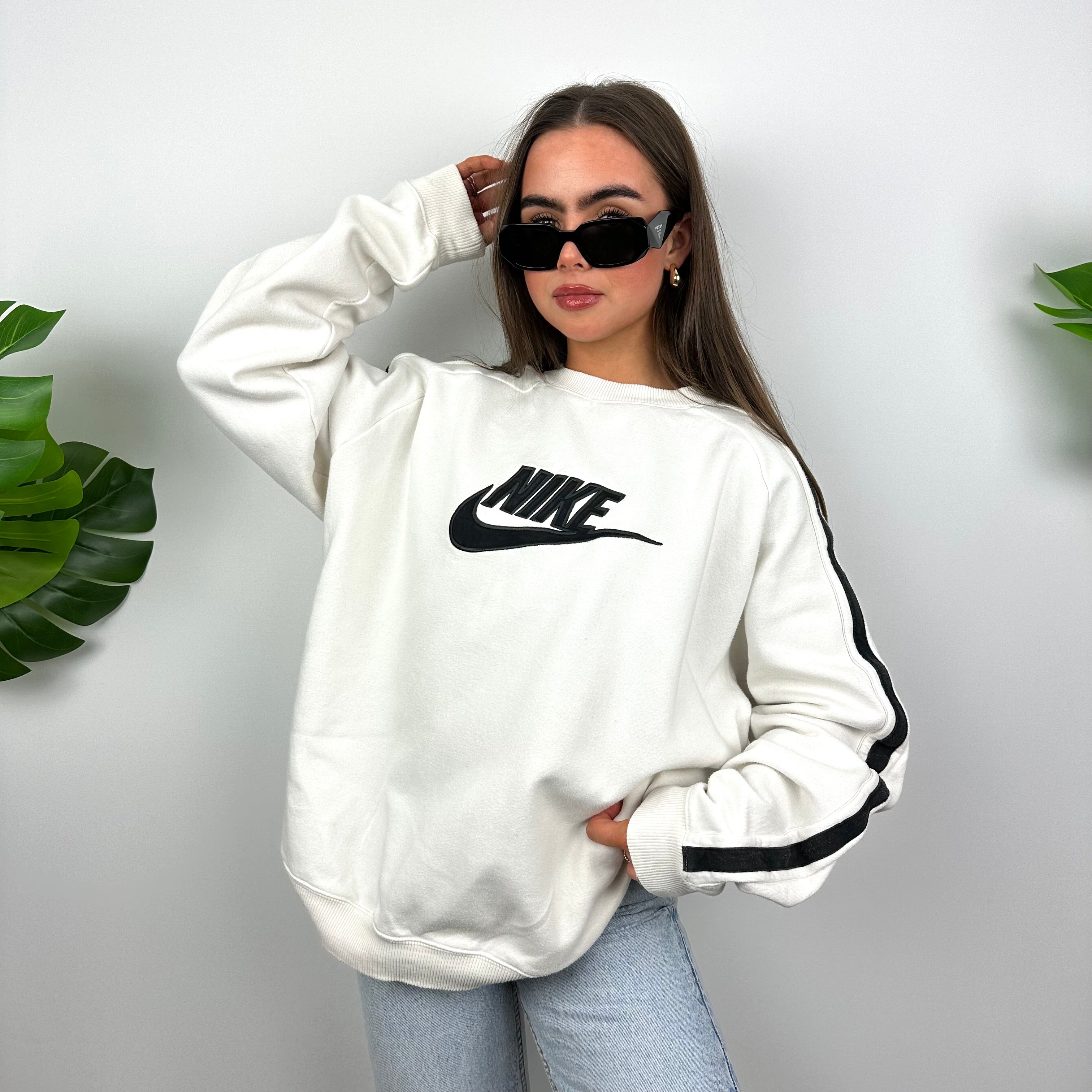 Nike White Embroidered Spell Out Sweatshirt (L)