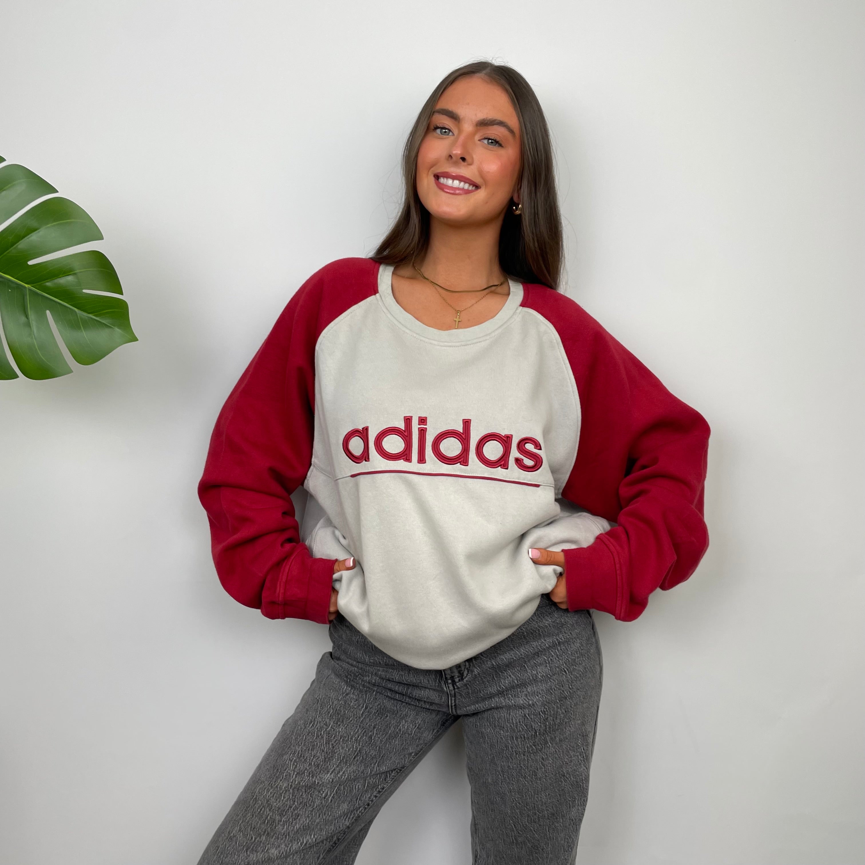 Adidas Grey Embroidered Spell Out Sweatshirt (XL)