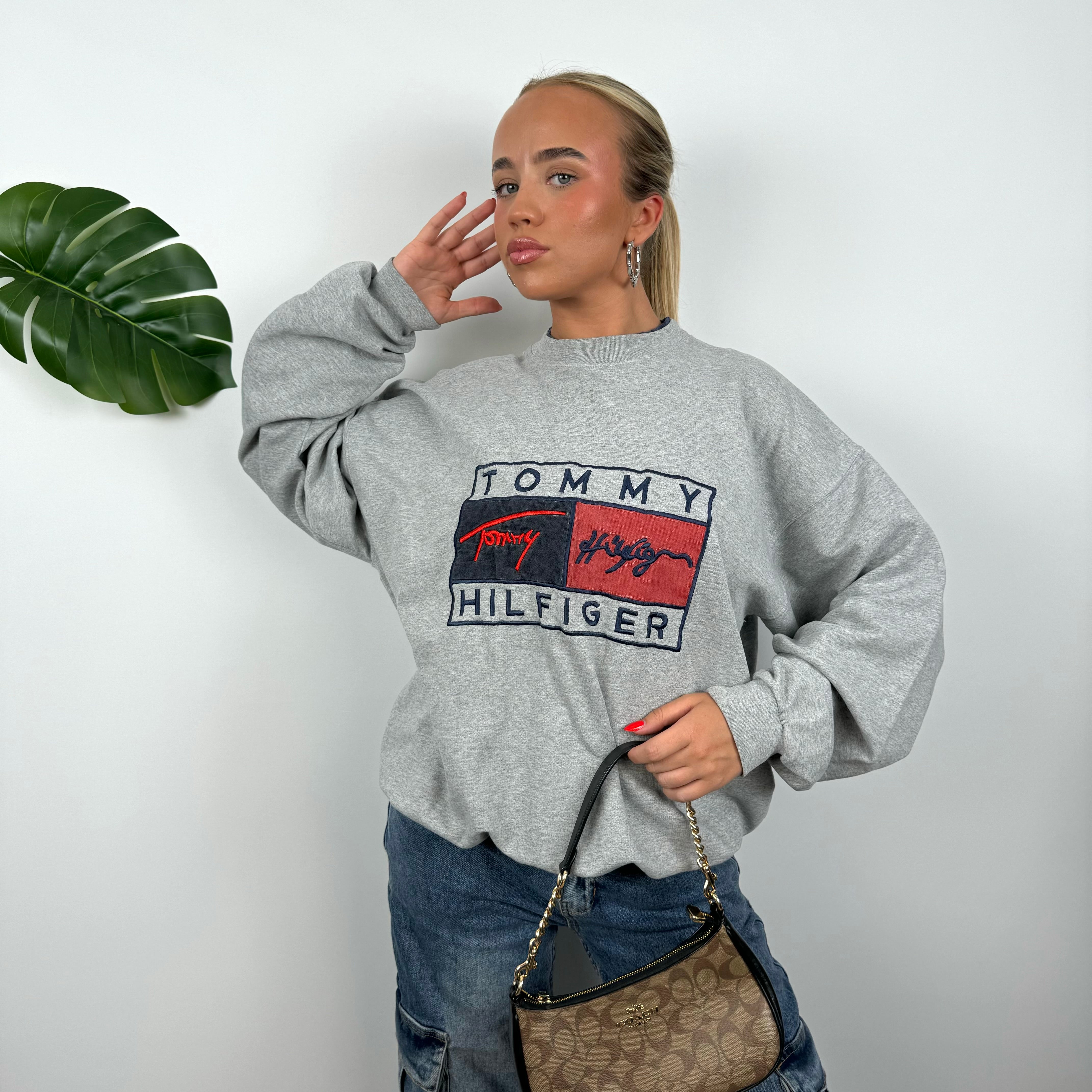 Tommy Hilfiger Grey Embroidered Spell Out Sweatshirt (XL)