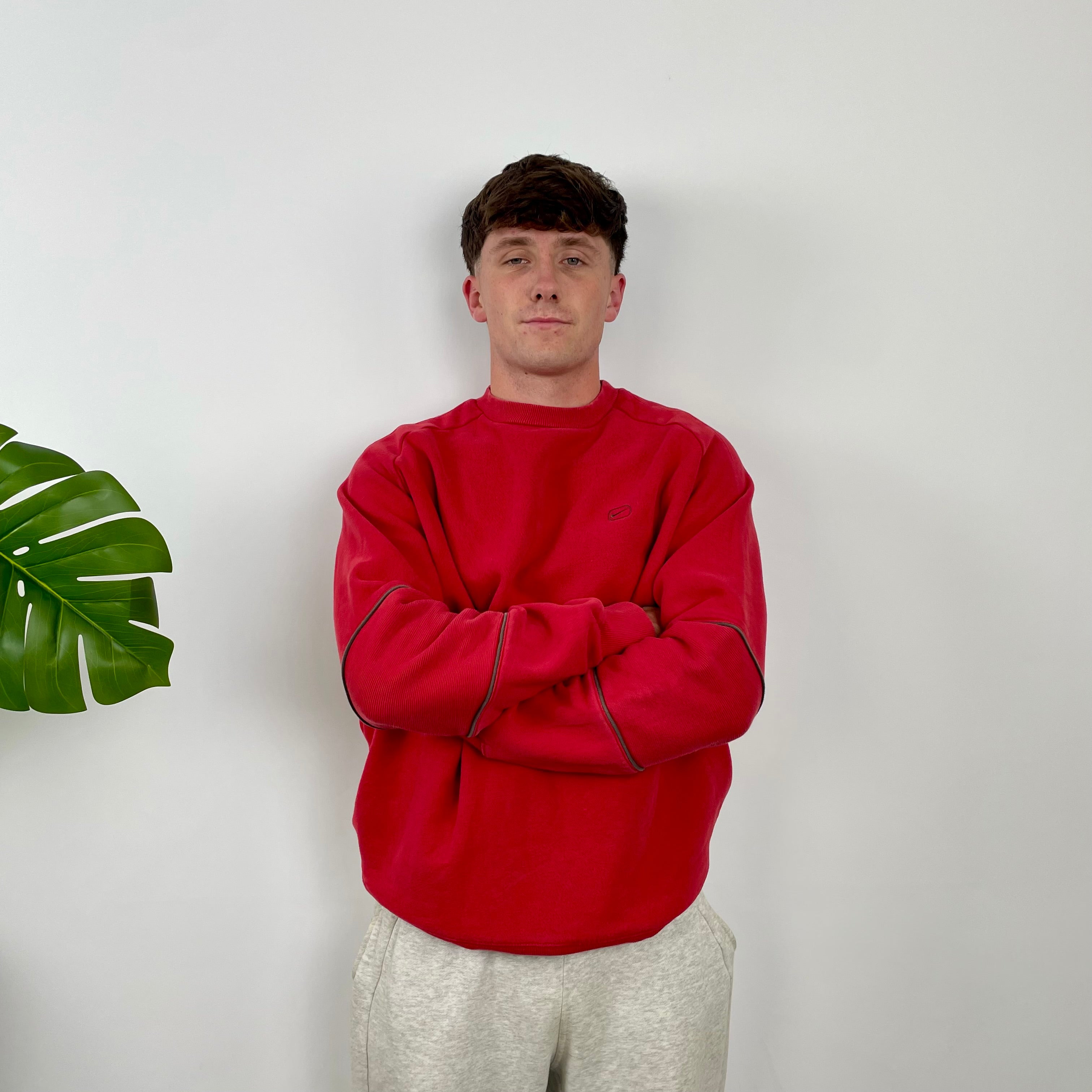 Nike RARE Red Embroidered Swoosh Sweatshirt (L)