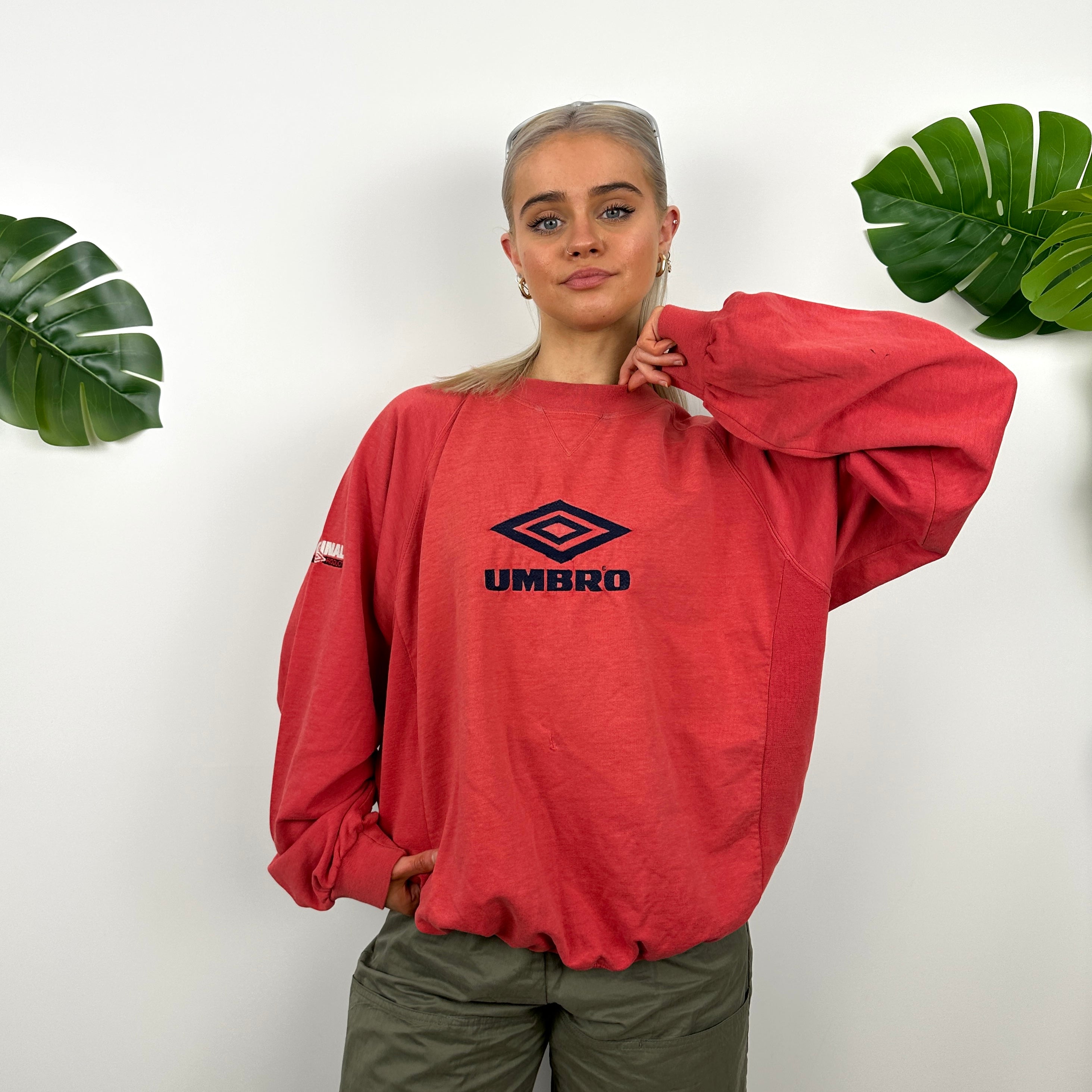 Umbro Red Embroidered Spell Out Sweatshirt (L)