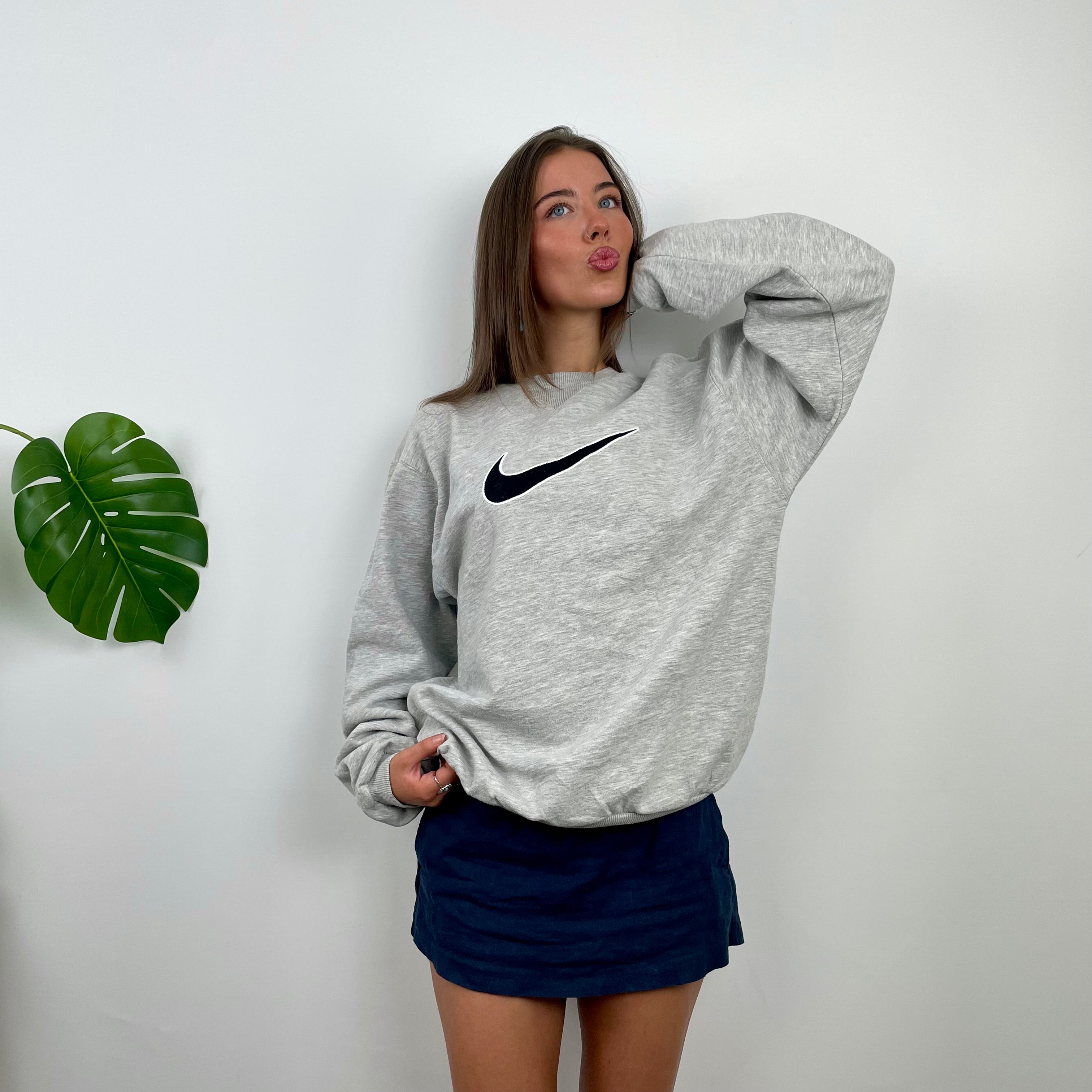 Nike Grey Embroidered Swoosh Sweatshirt (M)