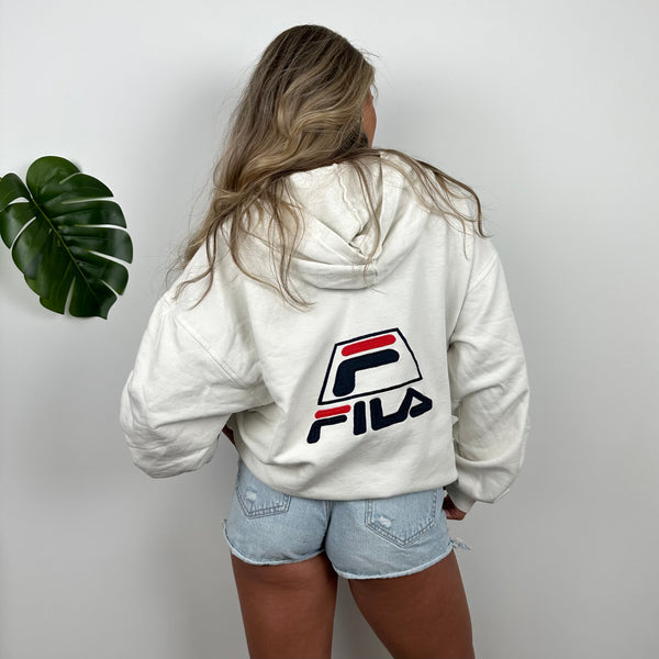 FILA Embroidered Spell Out White Zip Up Hoodie Jacket (XL)