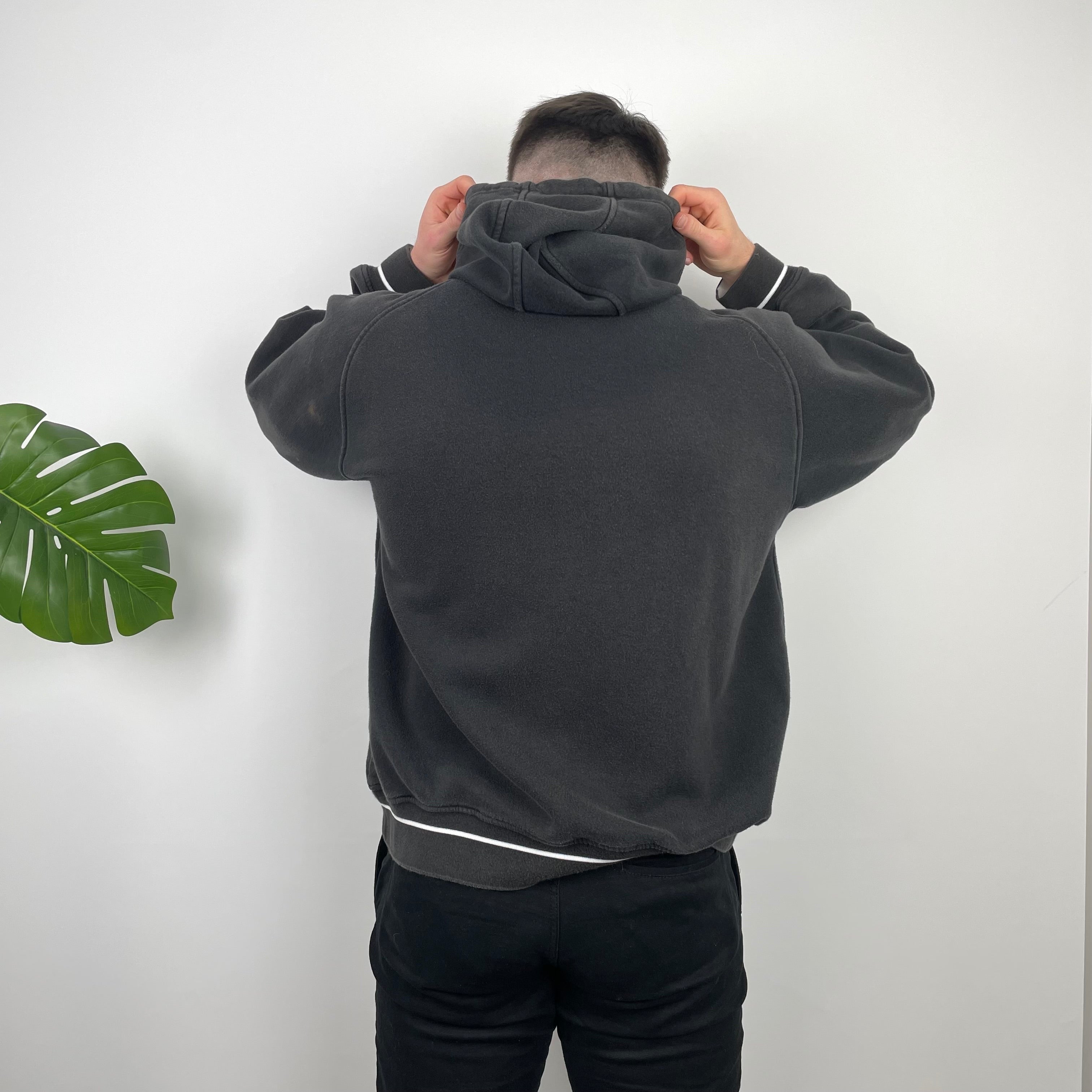 Adidas Black Embroidered Spell Out Zip Up Hoodie Jacket (M)