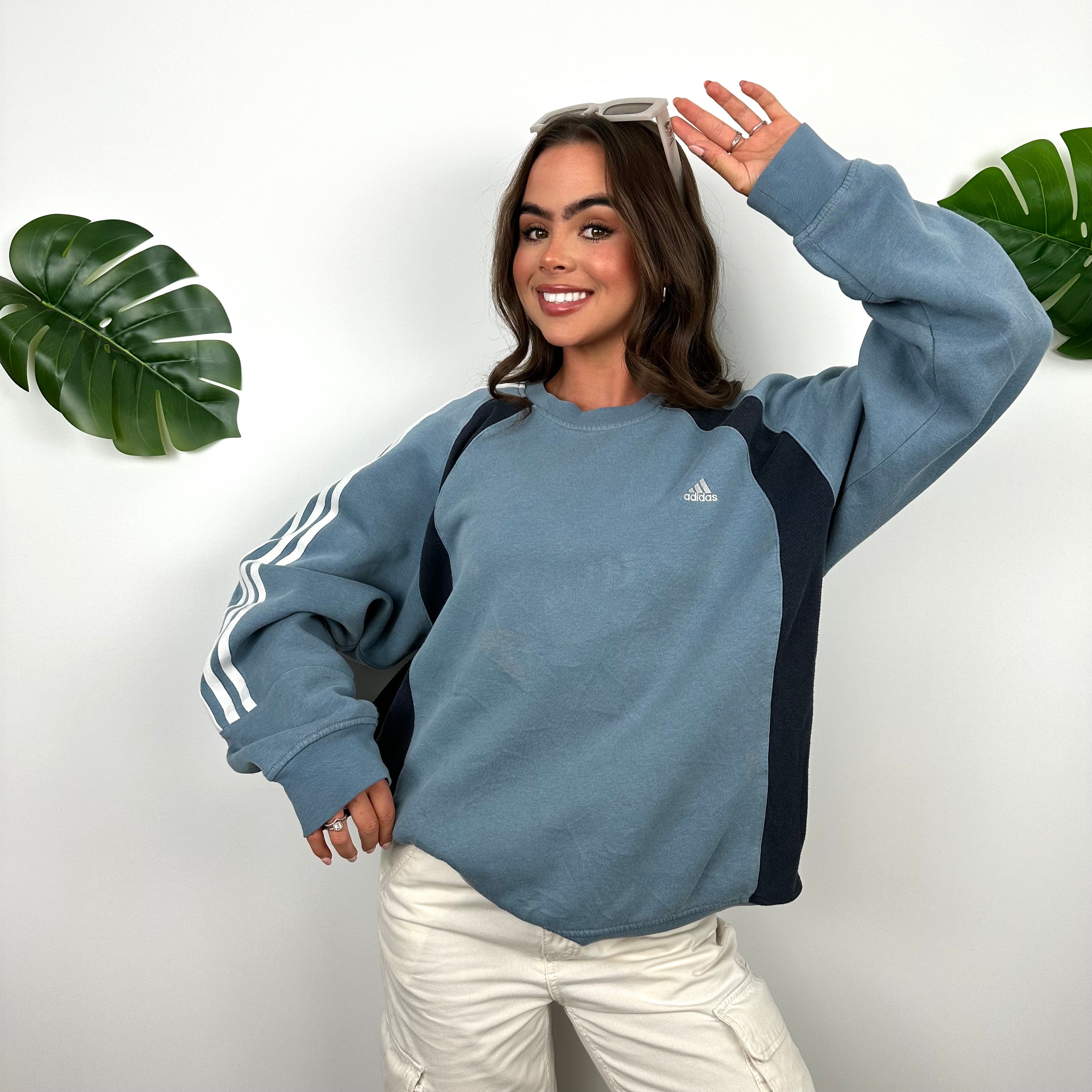 Adidas Baby Blue Embroidered Spell Out Sweatshirt (L)