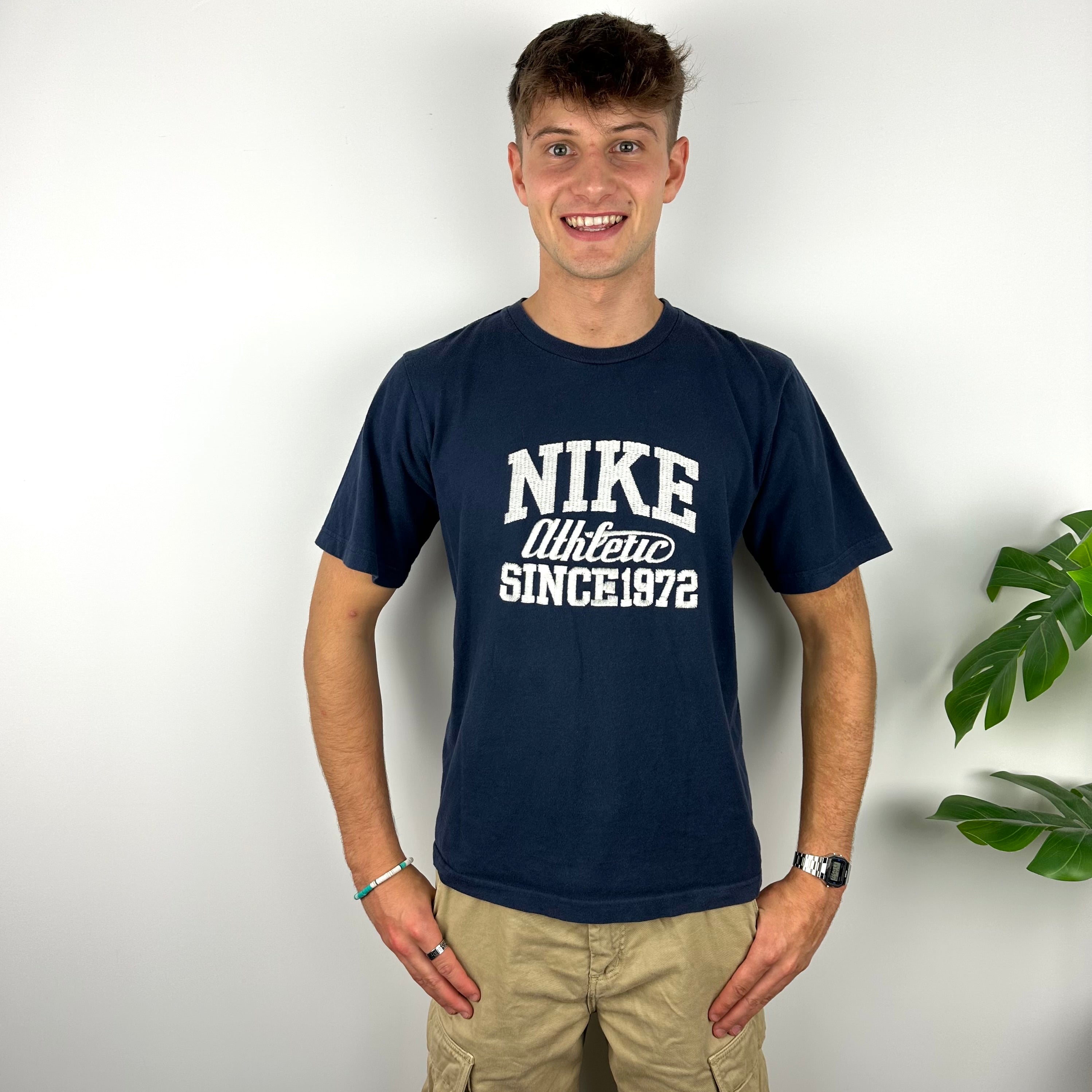 Nike Athletic RARE Navy Embroidered Spell Out T Shirt (M)