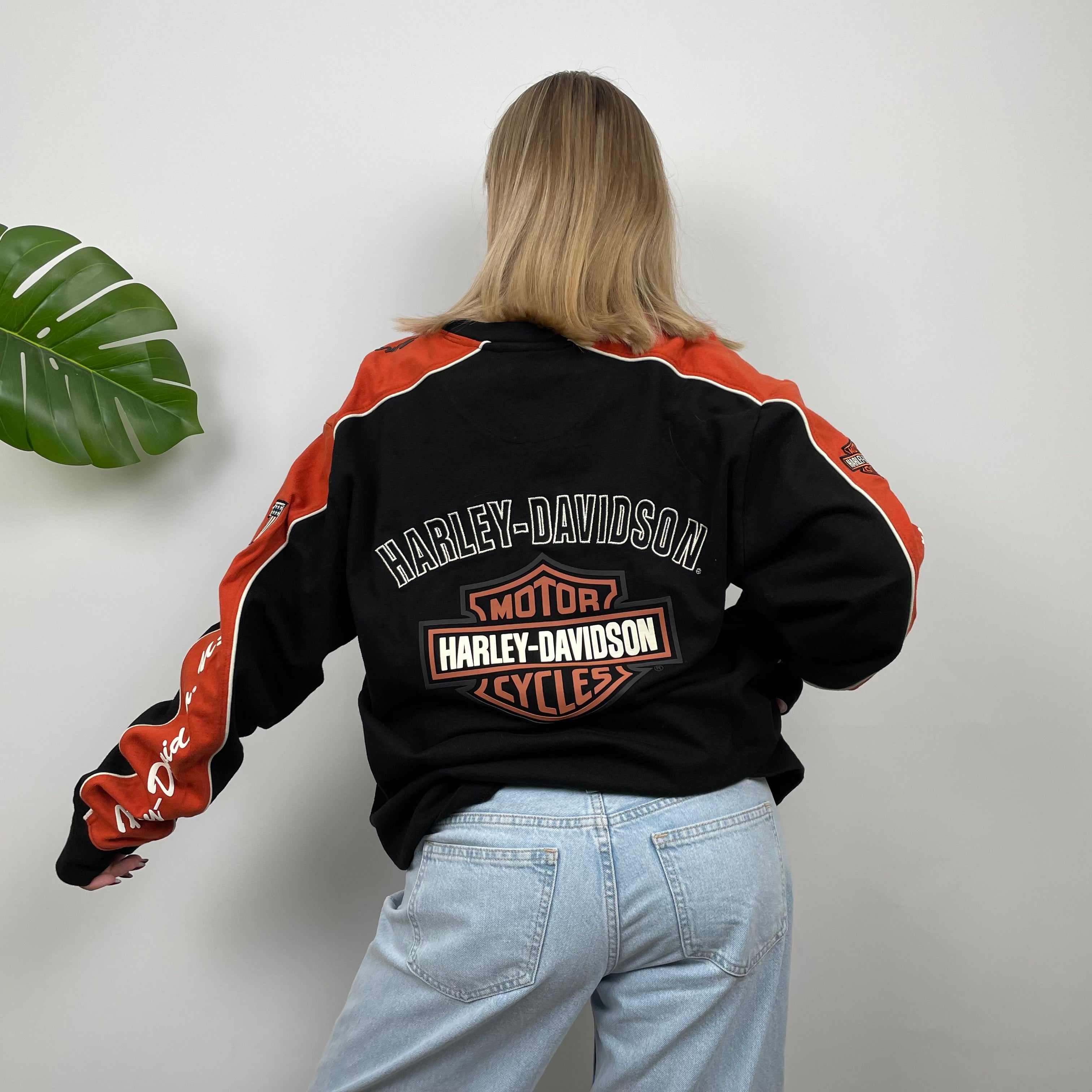 Harley Davidson RARE Black Embroidered Spell Out Sweatshirt (M)