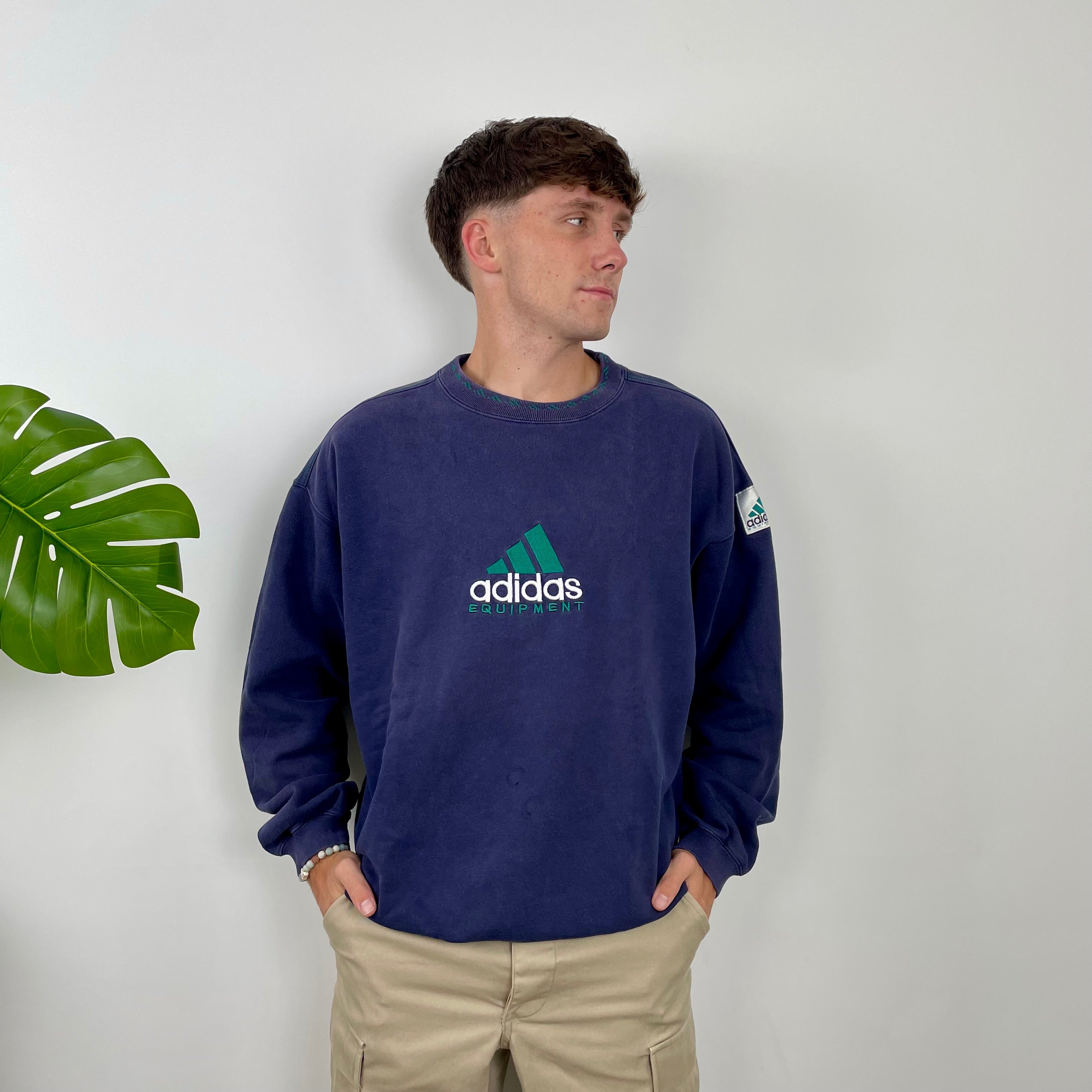 Adidas Equipment Navy Embroidered Spell Out Sweatshirt (L)