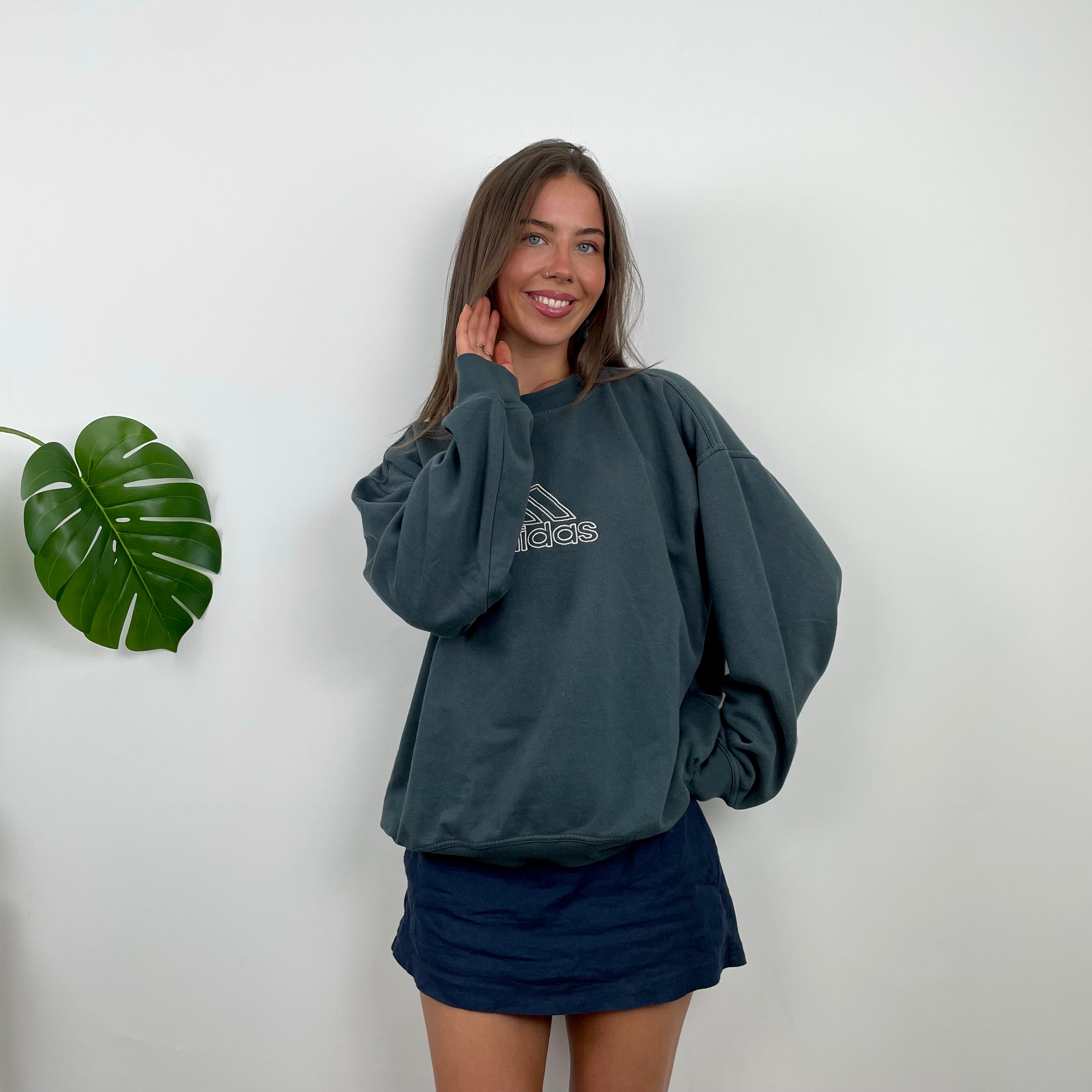 Adidas Grey Embroidered Spell Out Sweatshirt (M)