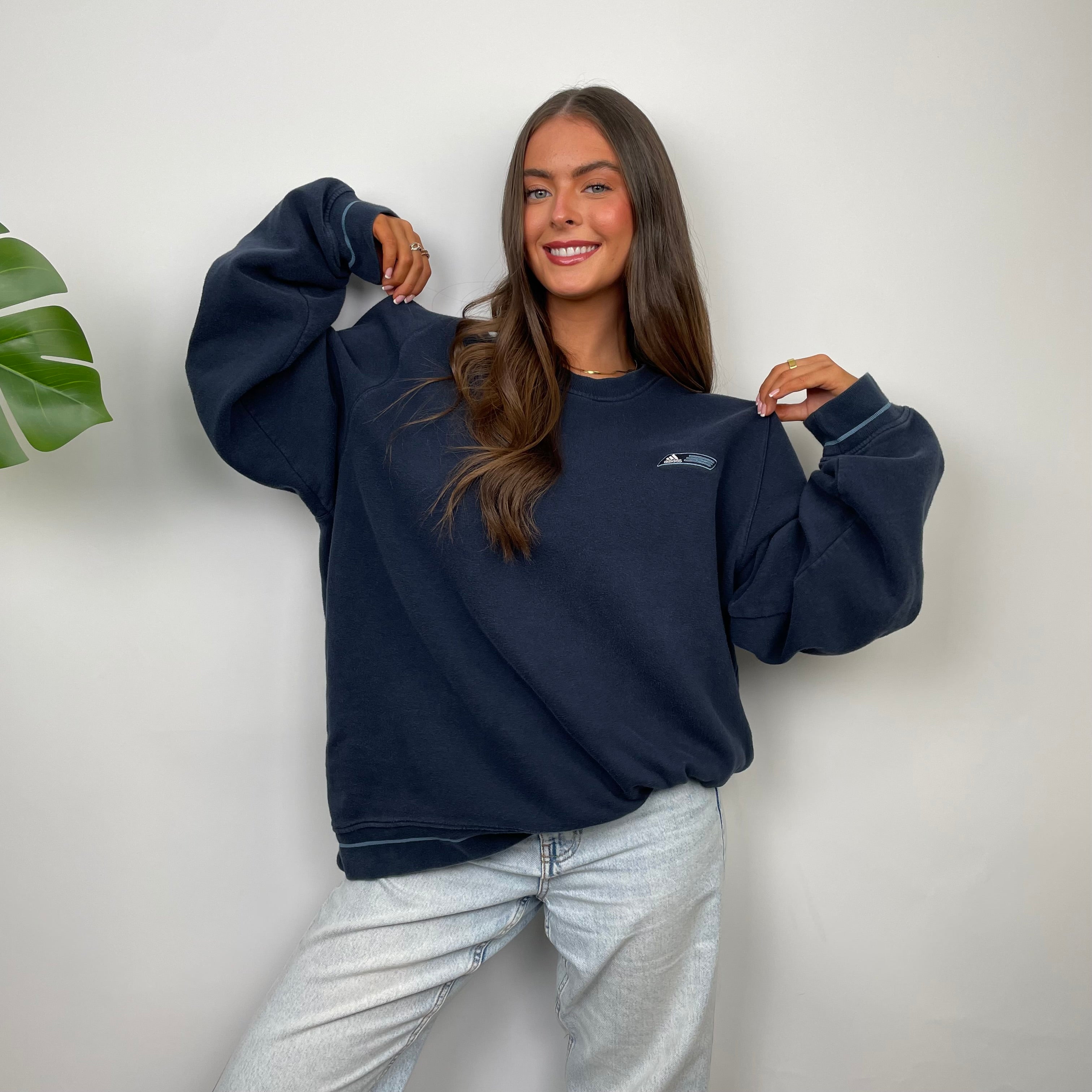 Adidas RARE Navy Embroidered Spell Out Sweatshirt (M)