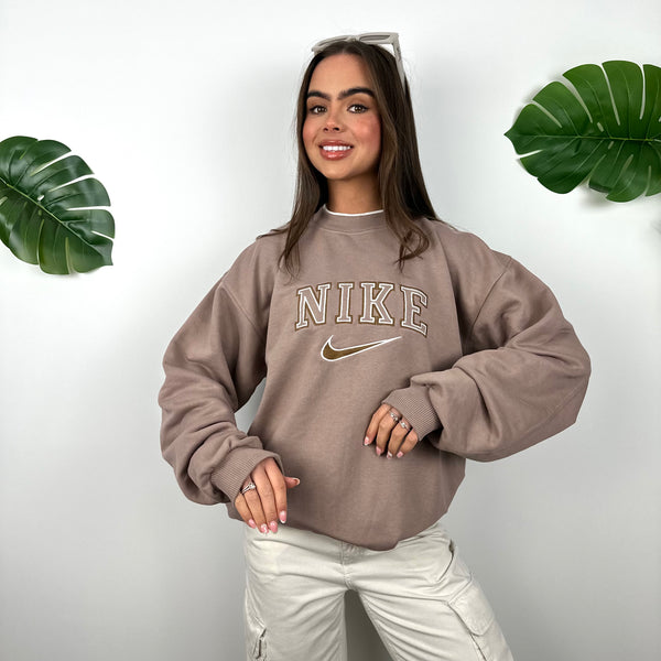 Nike Mocha Brown Embroidered Spell Out Sweatshirt (M)