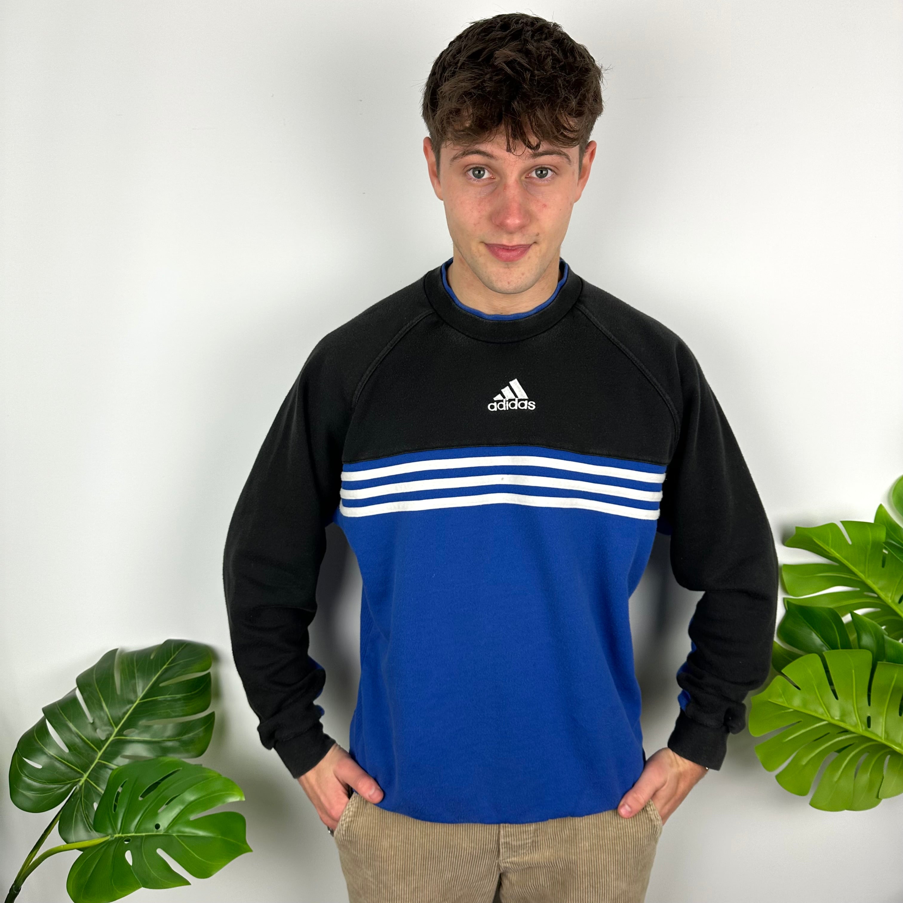 Adidas Black & Blue Embroidered Spell Out Sweatshirt (L)