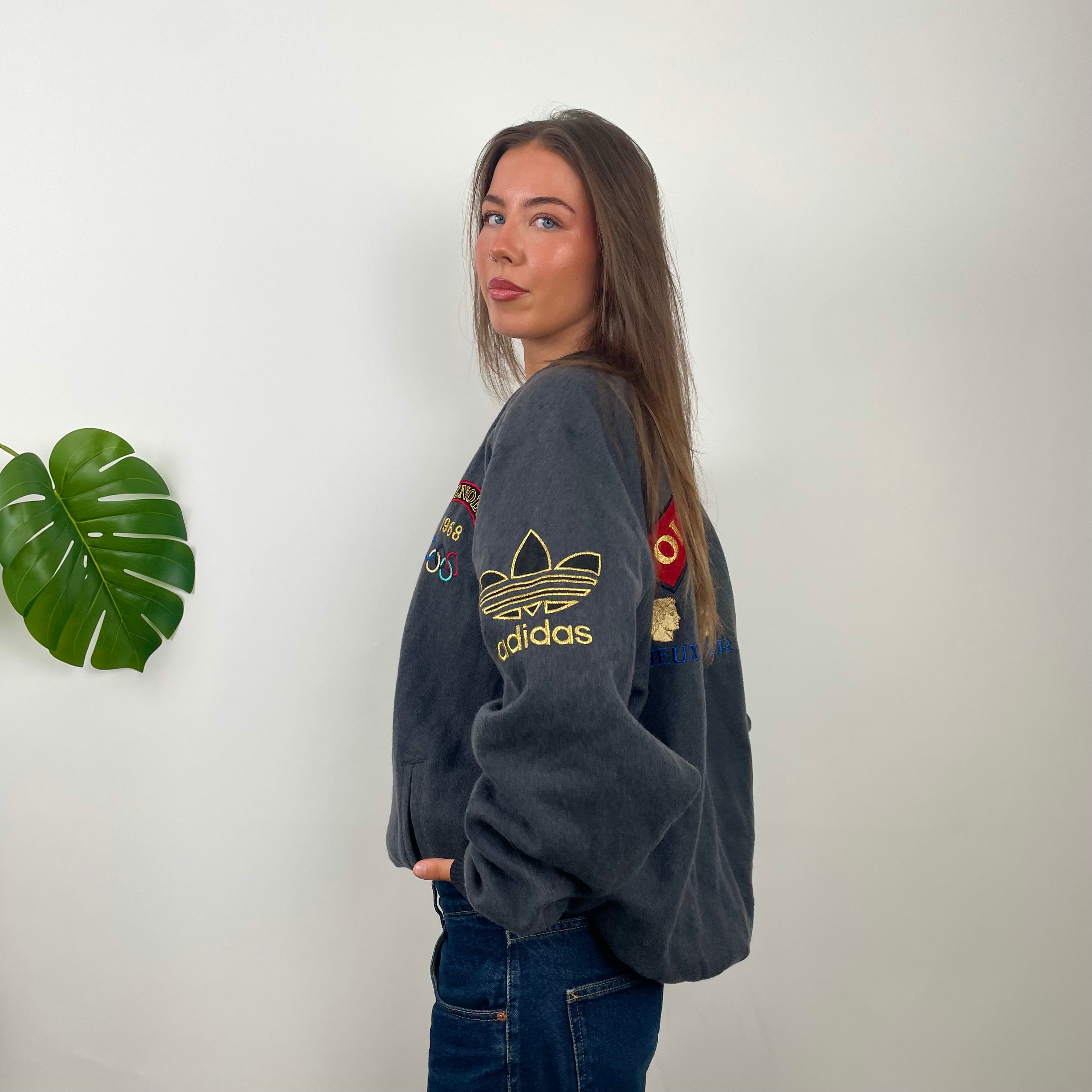 Adidas X Cortina Grenoble Olympics 80’s Grey Embroidered Spell Out Jacket