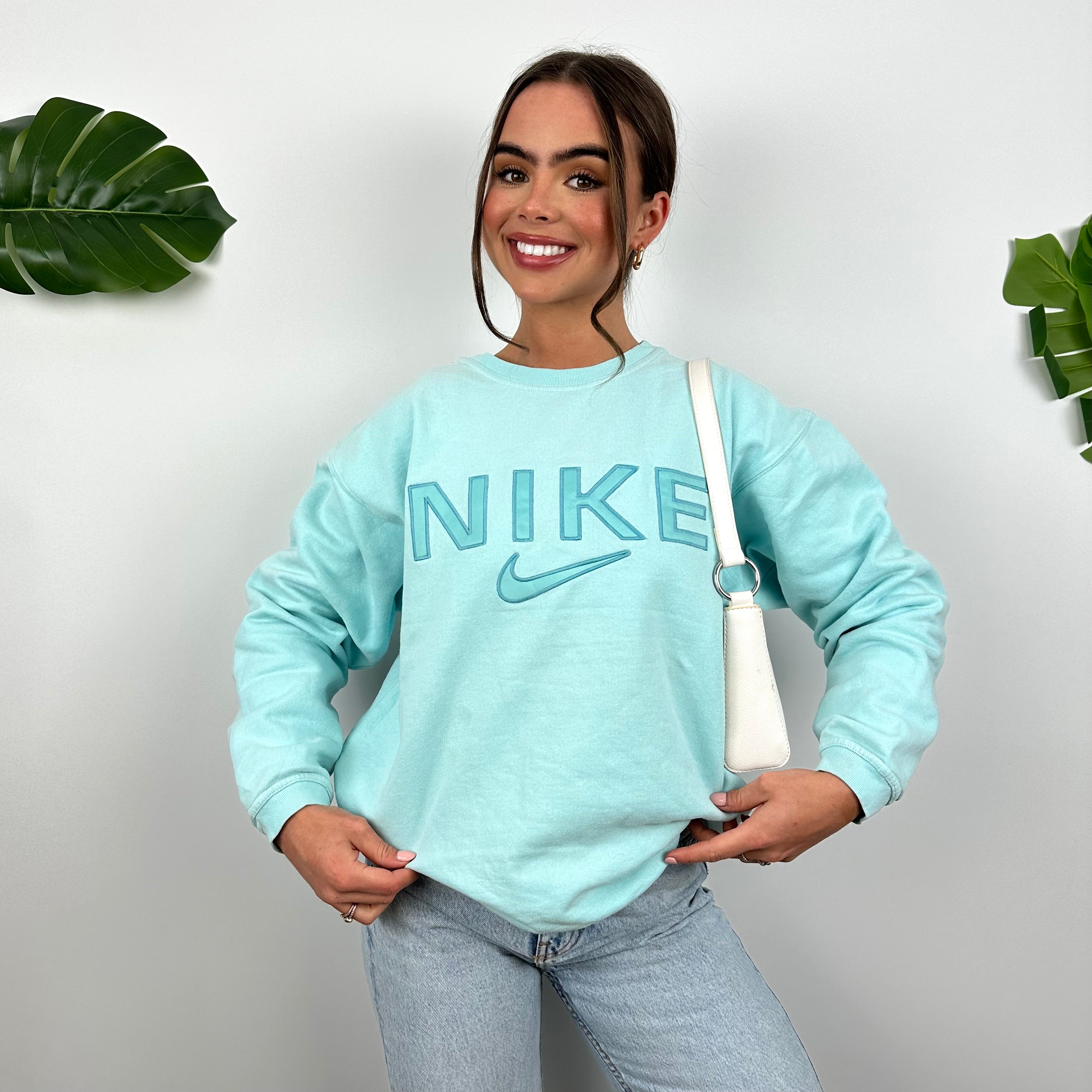 Nike Baby Blue Embroidered Spell Out Sweatshirt (M)