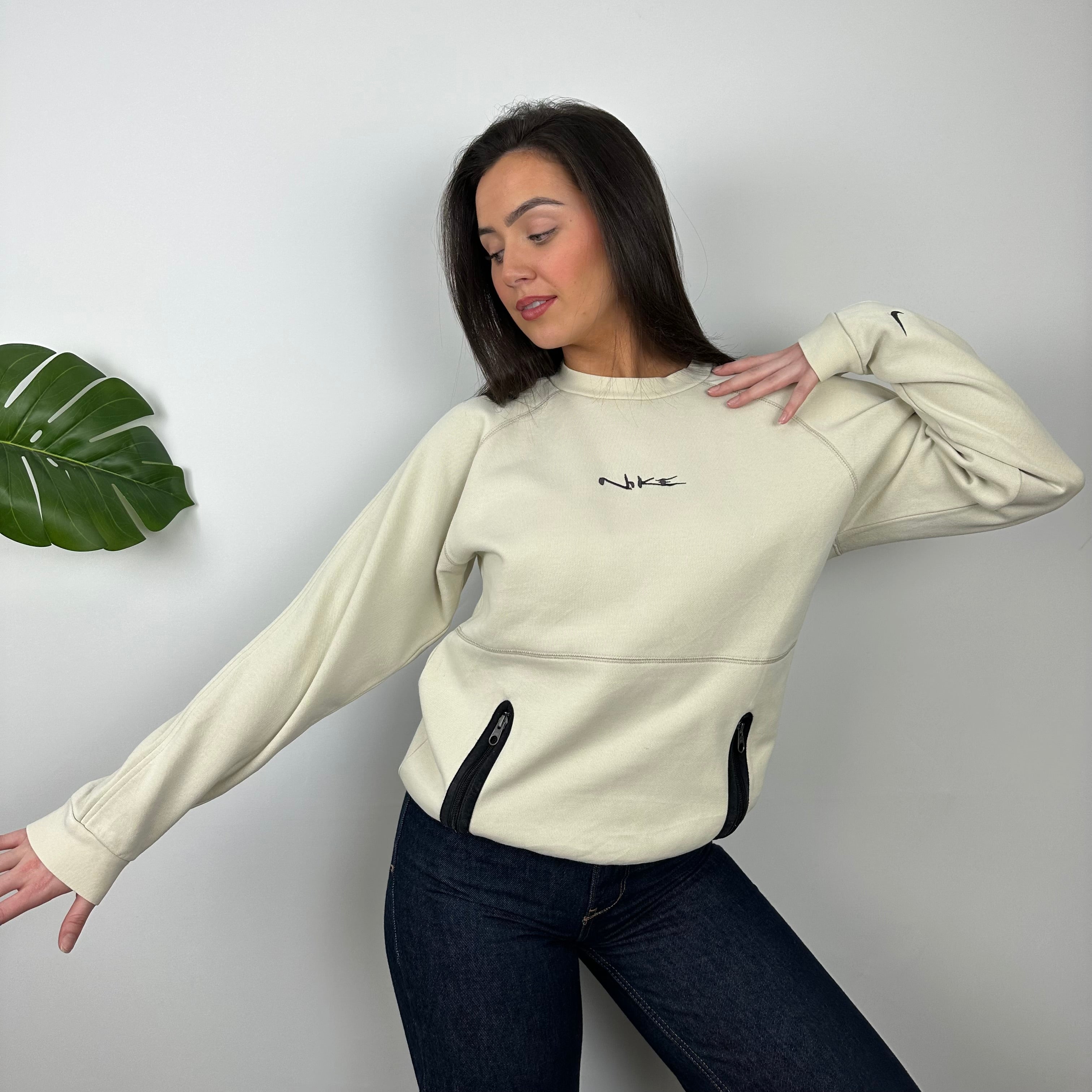 Nike RARE Cream Embroidered Spell Out Sweatshirt (S)