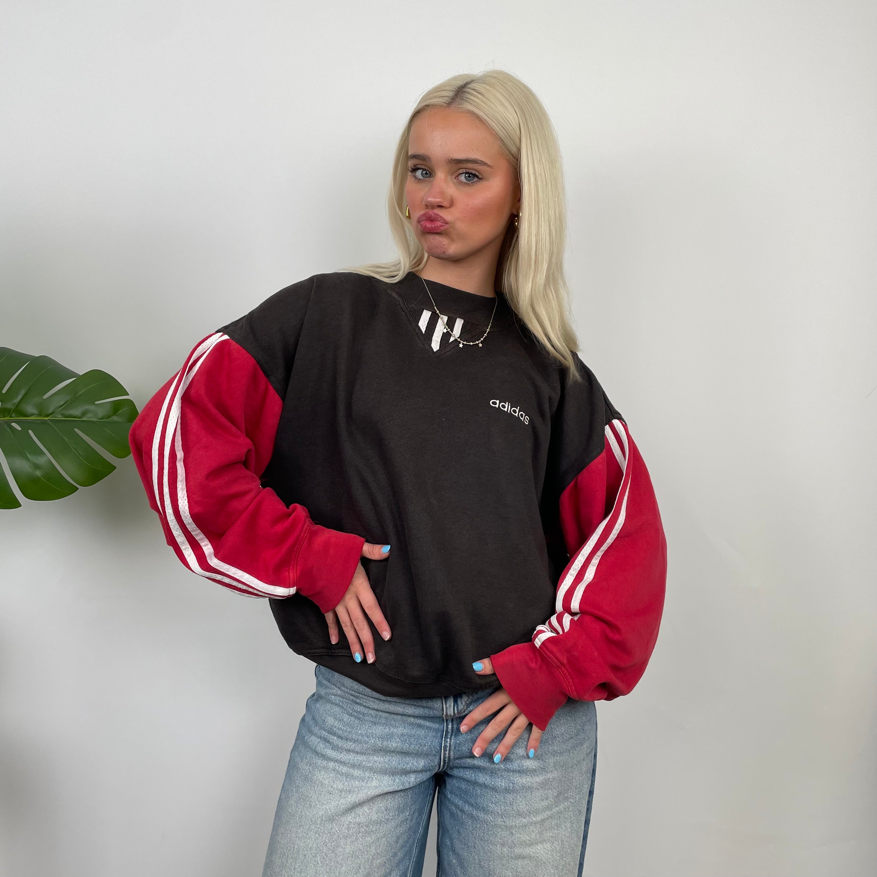 Adidas Red & Black Embroidered Spell Out Sweatshirt (S)