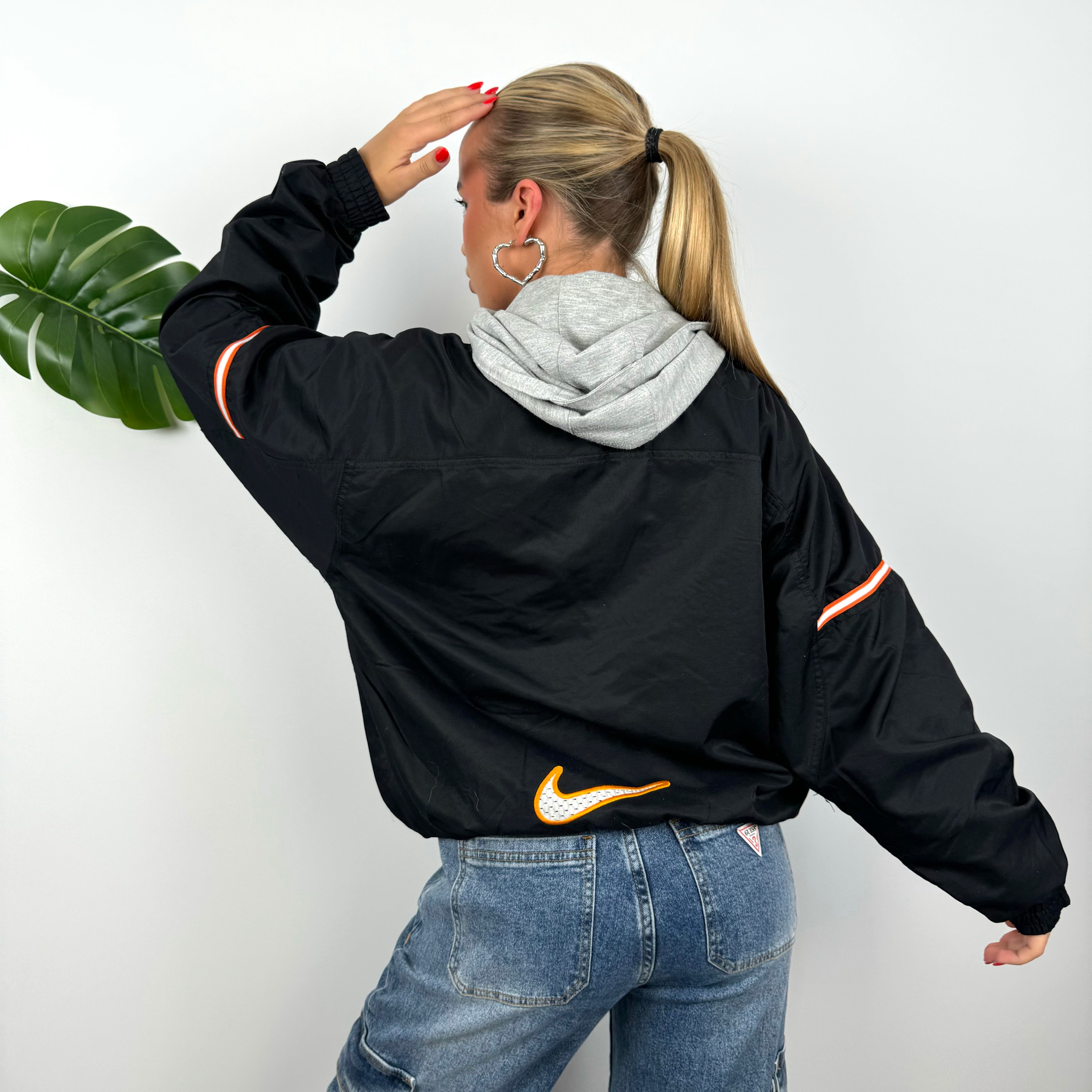 Nike Black Embroidered Swoosh Zip Up Hoodie Jacket (M)