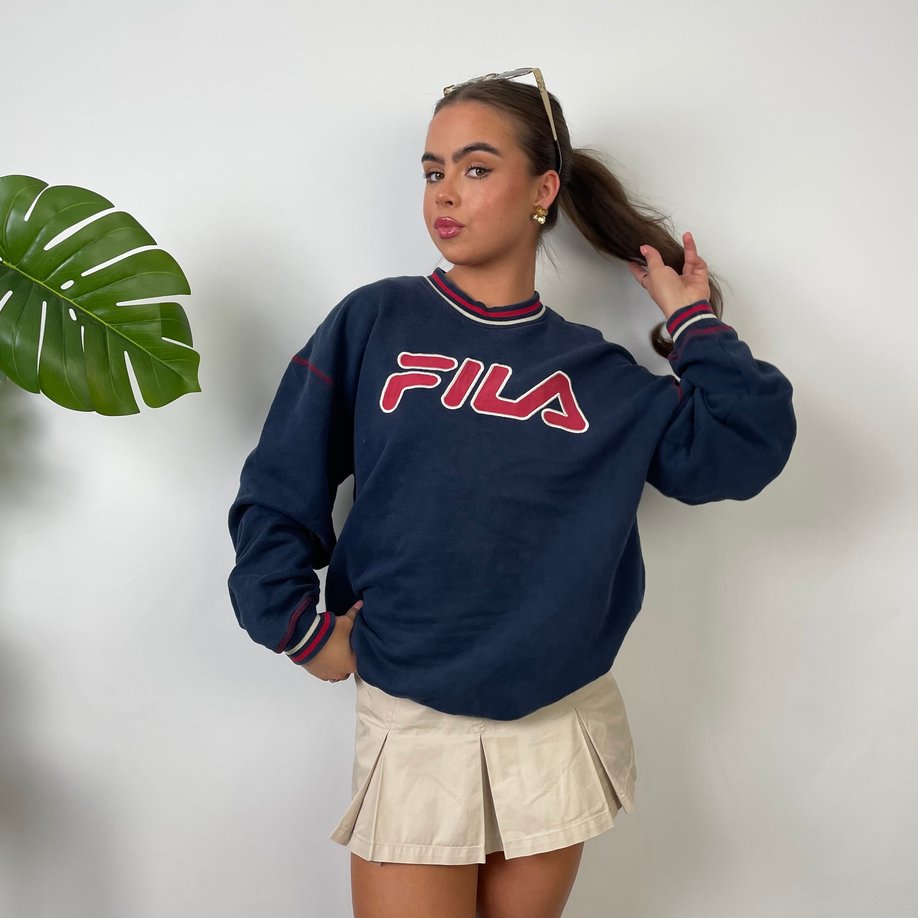 FILA Navy Embroidered Spell Out Sweatshirt (M)