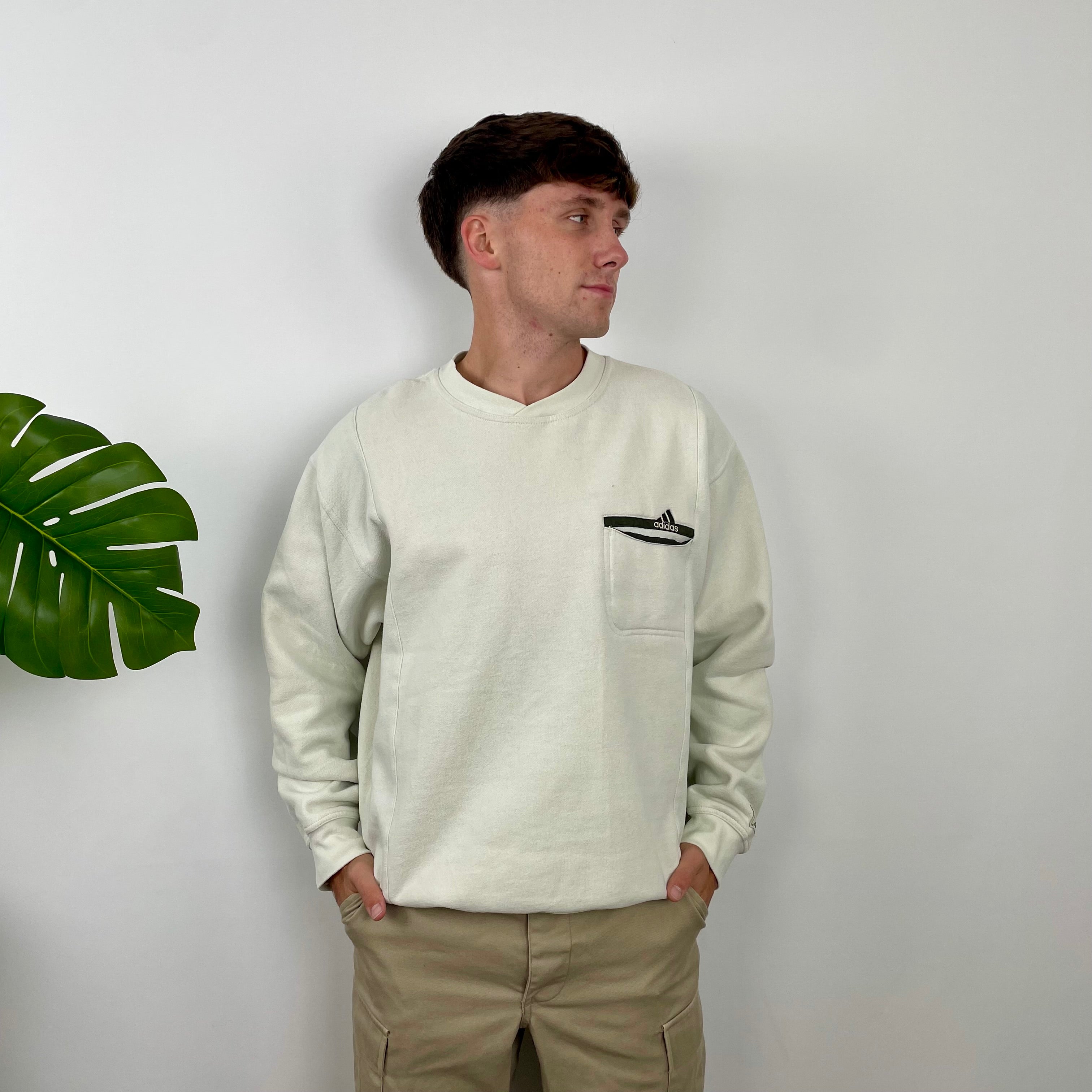 Adidas Cream Embroidered Spell Out Sweatshirt (M)