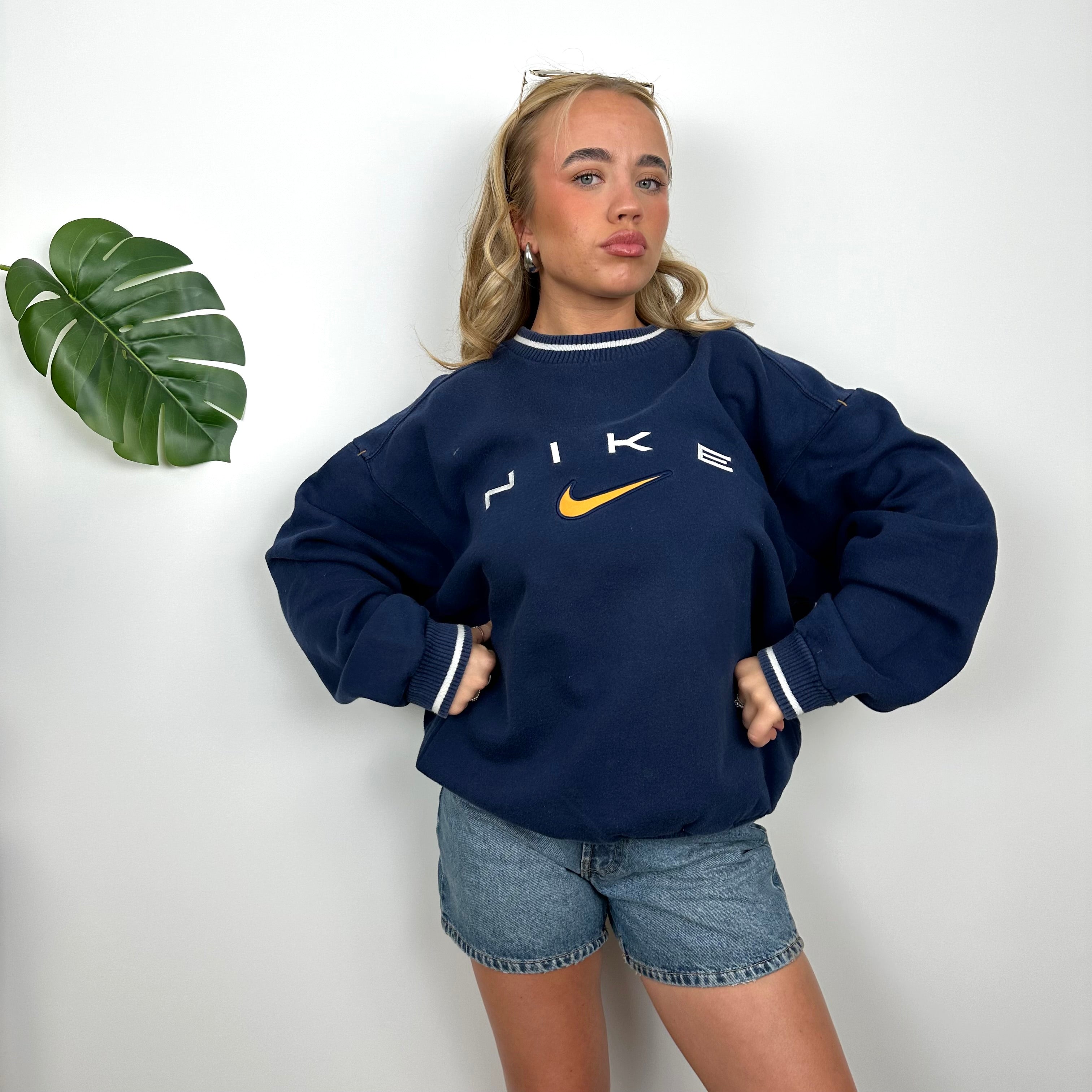 Nike Navy Embroidered Spell Out Sweatshirt (L)