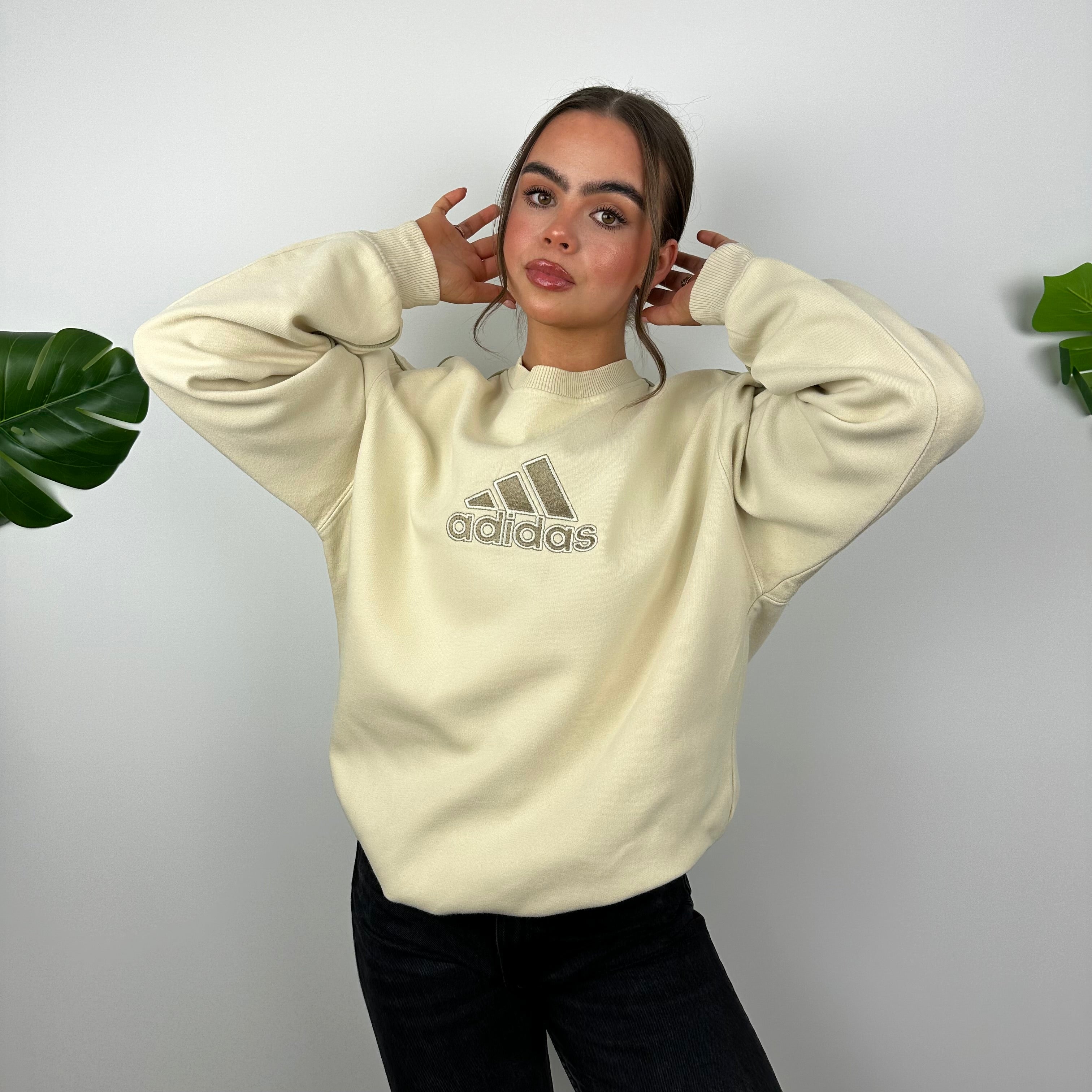 Adidas RARE Cream Embroidered Spell Out Sweatshirt (M)