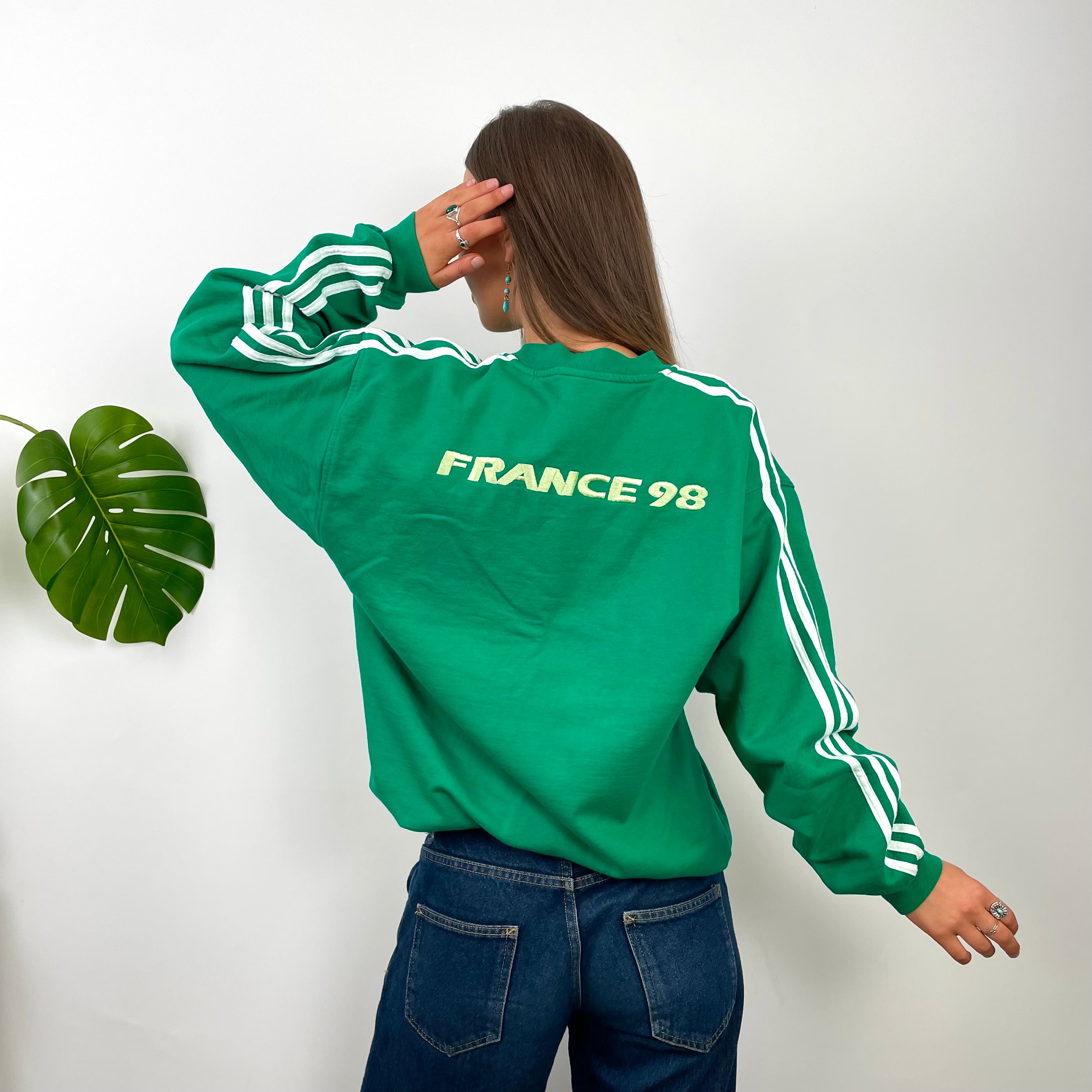 Adidas Green Embroidered Spell Out Sweatshirt (M)