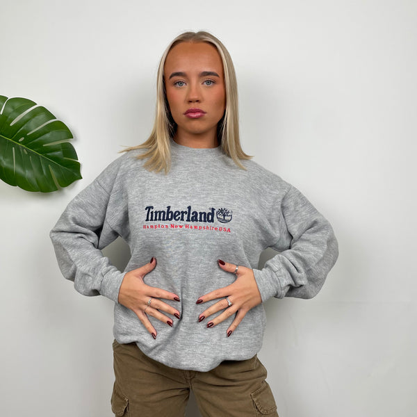 Timberland Grey Embroidered Spell Out Sweatshirt (M)