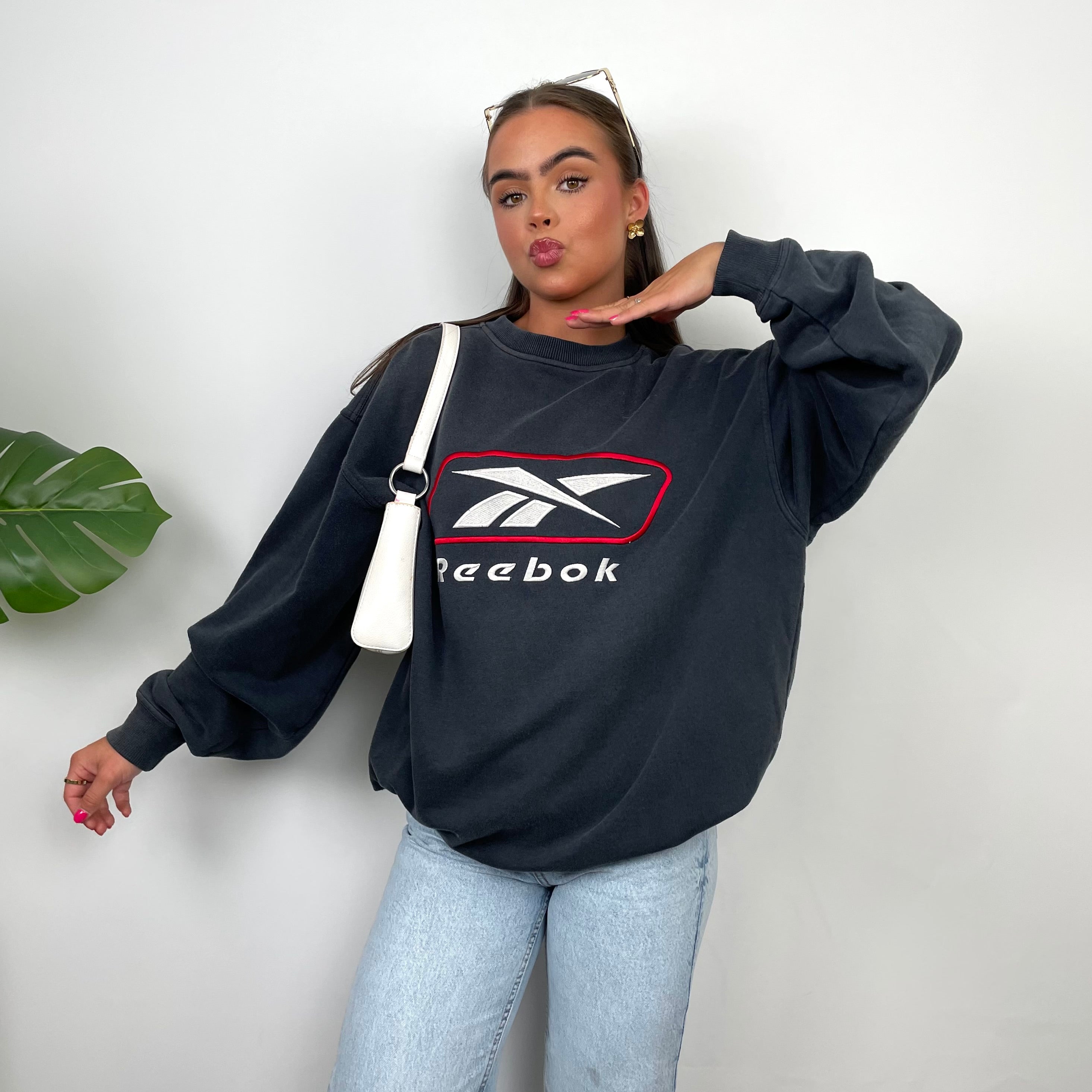 Reebok Black Embroidered Spell Out Sweatshirt (M)